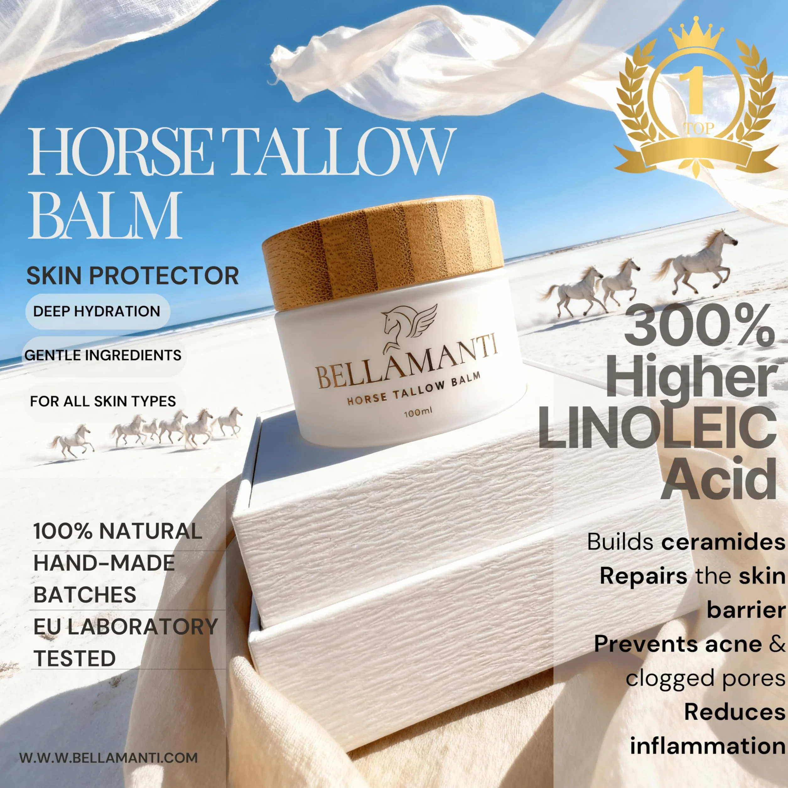 Baume 100% suif de cheval et de bœuf nourris à l’herbe pour peau sensible 100 ml