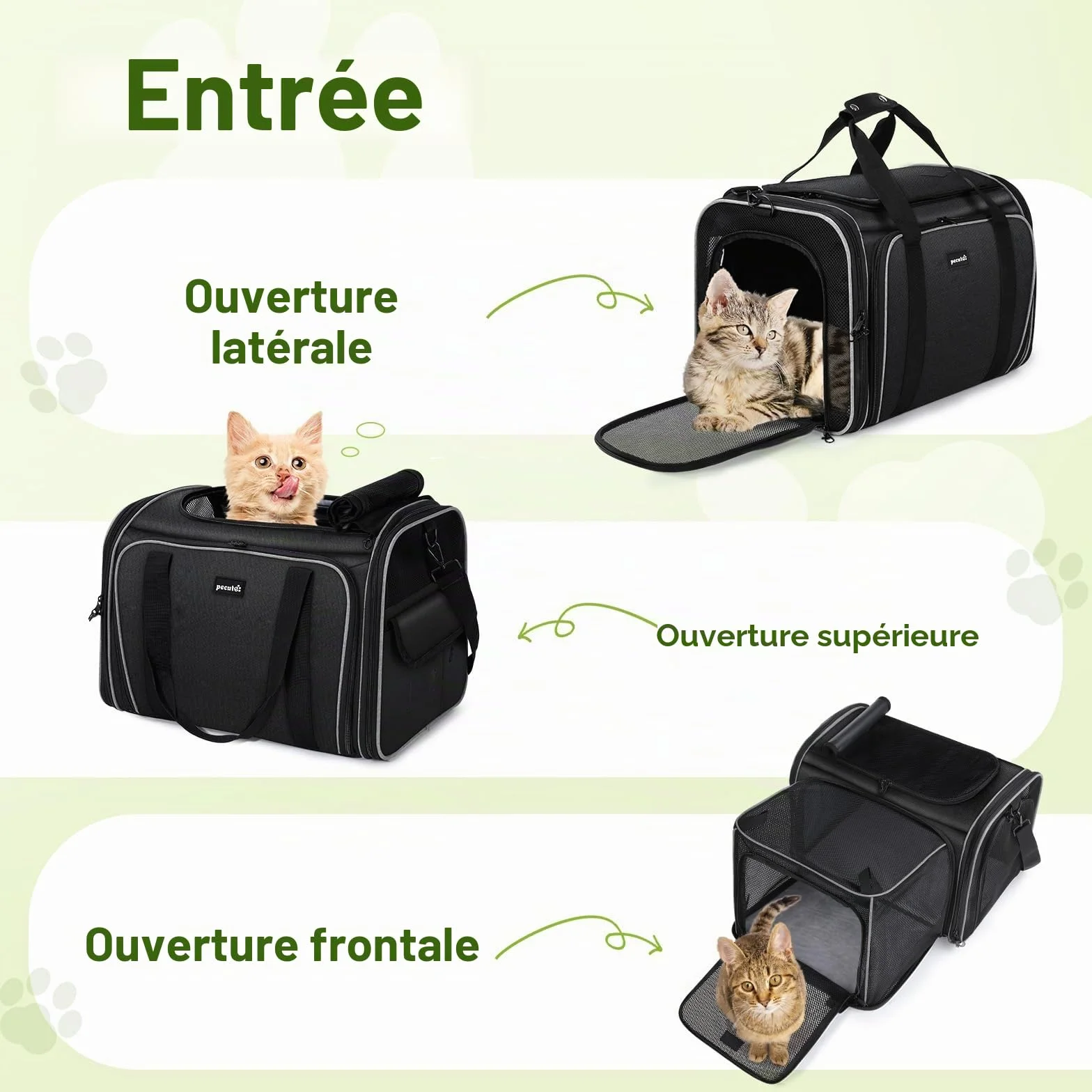Pecute Sac de Transport Extensible Extra Large pour Chien Chat Pliable Maille Respirante Noir avec Bandoulière