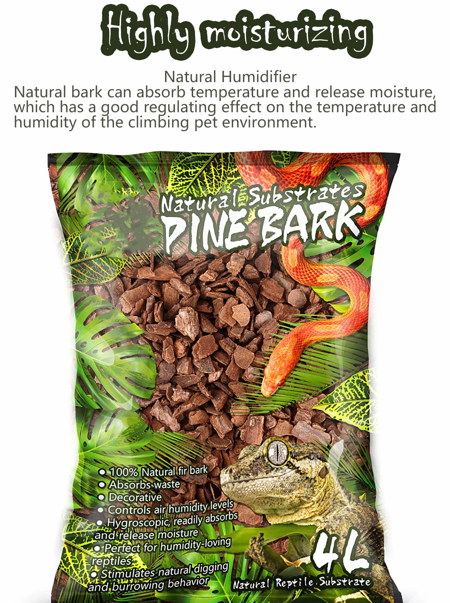 Terrarium en écorce de pin marron pour reptiles régule l'humidité abri élevage