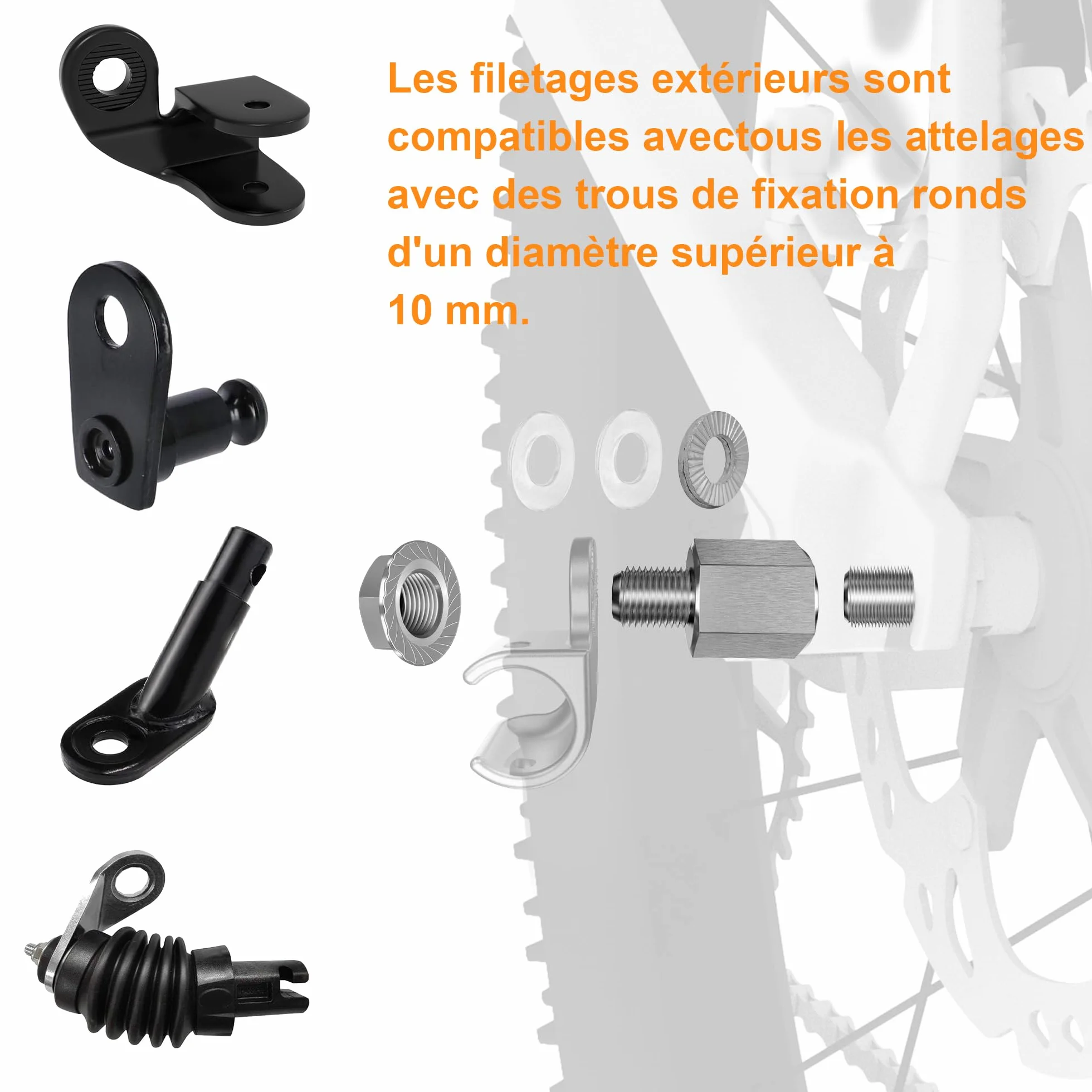 Adaptateur d'essieu de vélo universel M10 x 1,0 axe Plein 3/8" x 26 Serrage Rapide M5