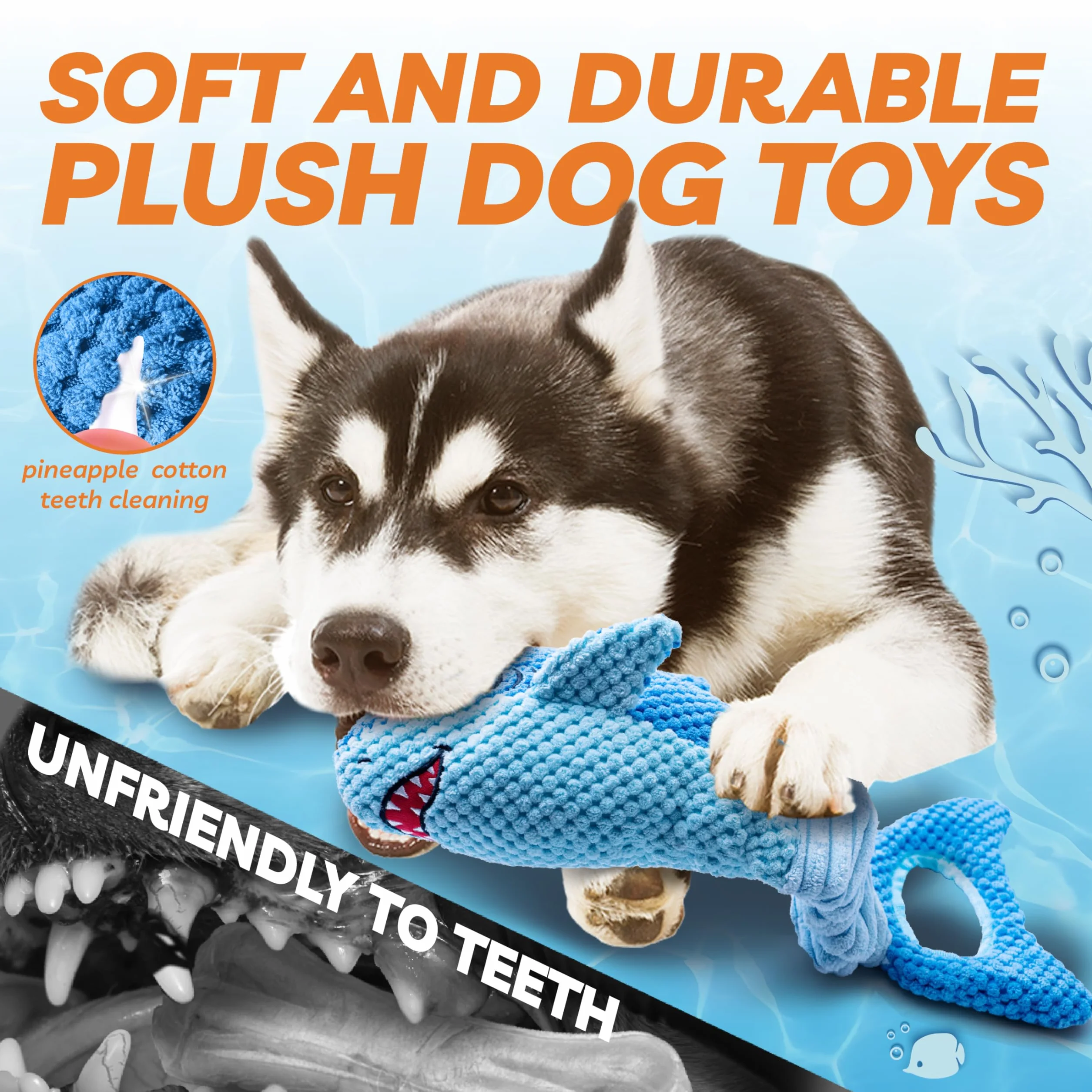 Jouets pour chiens de grande taille couineurs à mâcher en peluche requin interactif