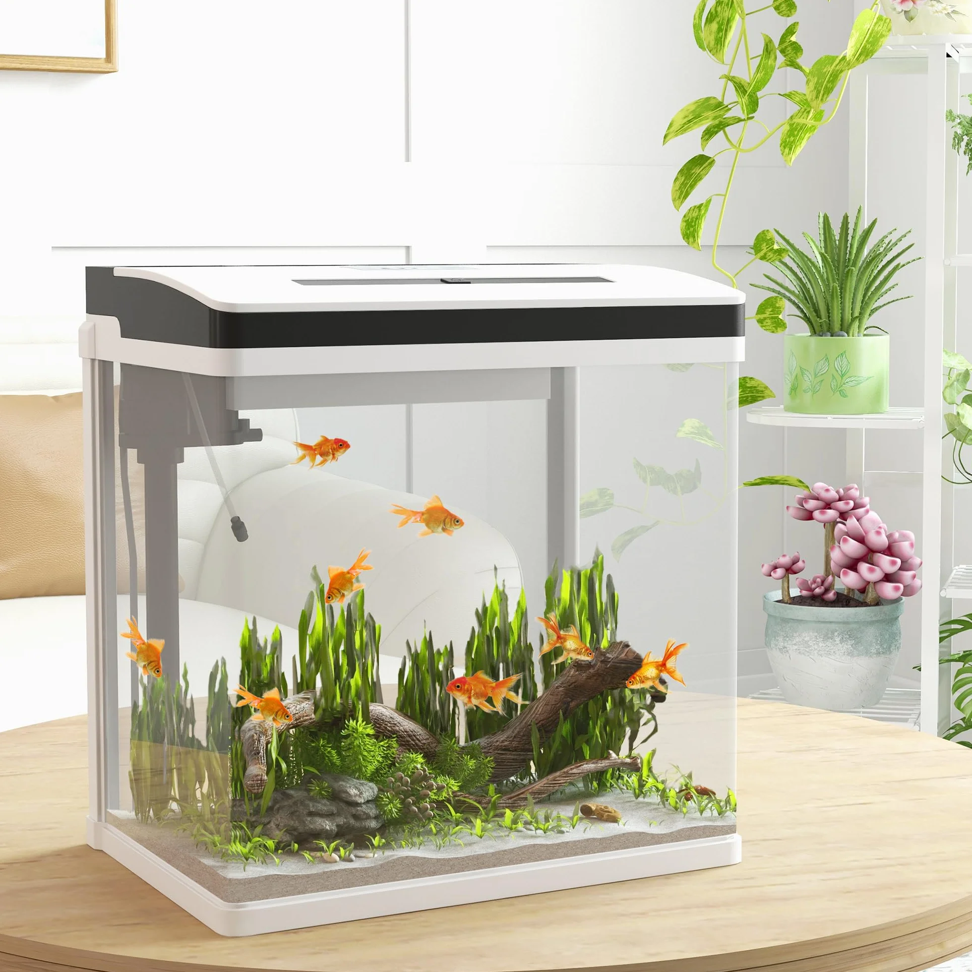 PawHut Aquarium en Verre 28L avec Filtre, Couvercle et lumière LED 38 x 26 x 39,5 cm Blanc