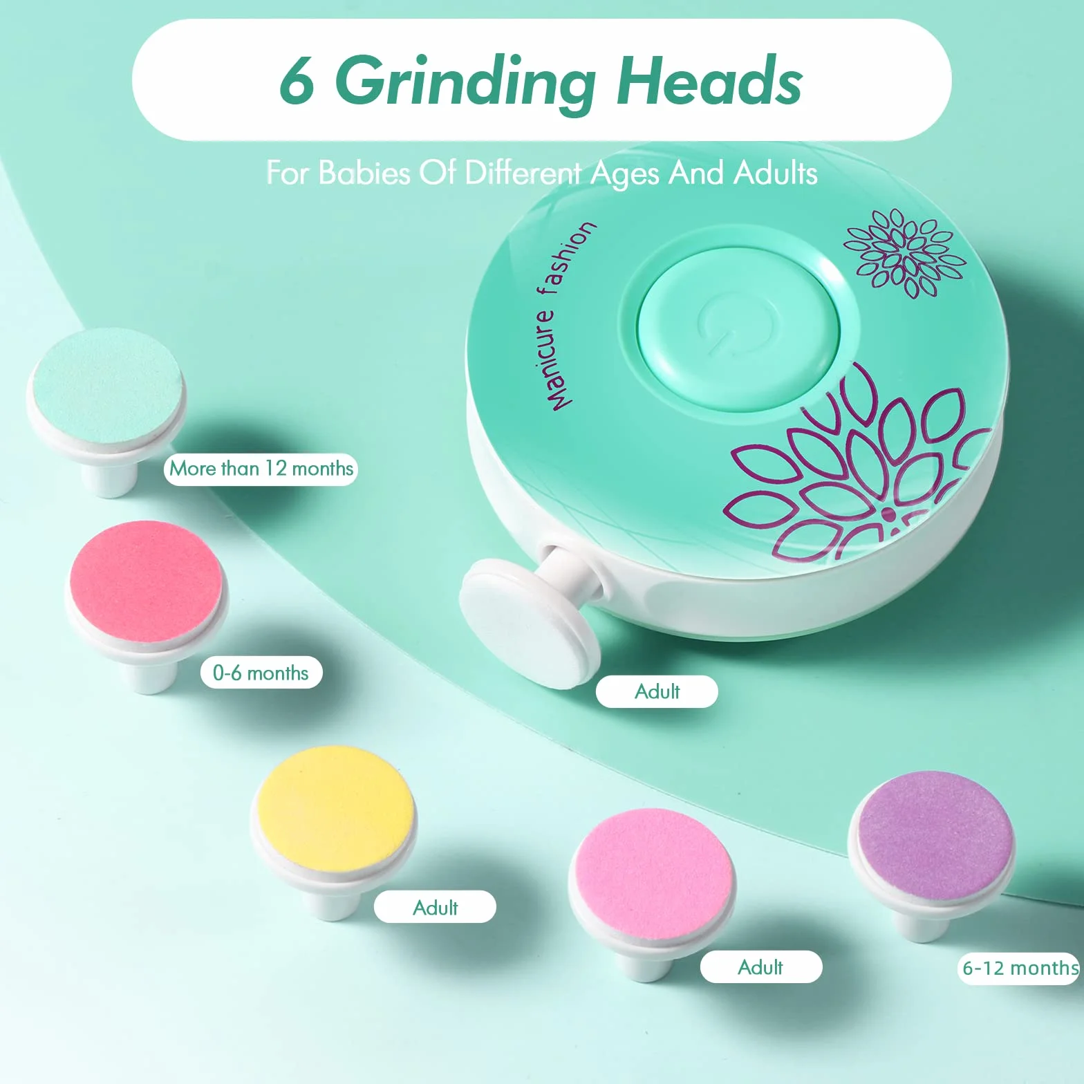 Brencco Lime à ongles électrique bébé six têtes broyage interchangeables faible bruit