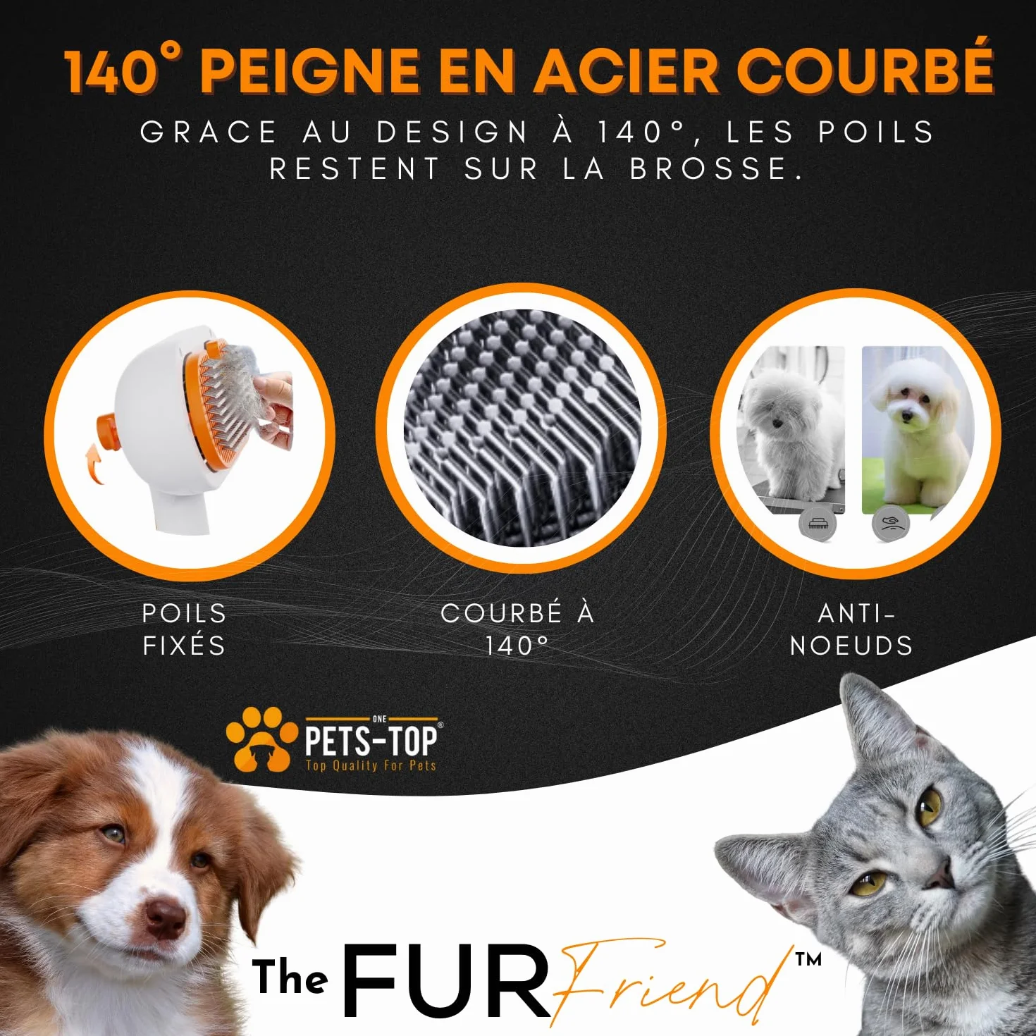 Brosse Chat Vapeur Autonettoyante PETS-TOP - Toilettage Chats et Chiens - Démêlante Poils Longs et Courts
