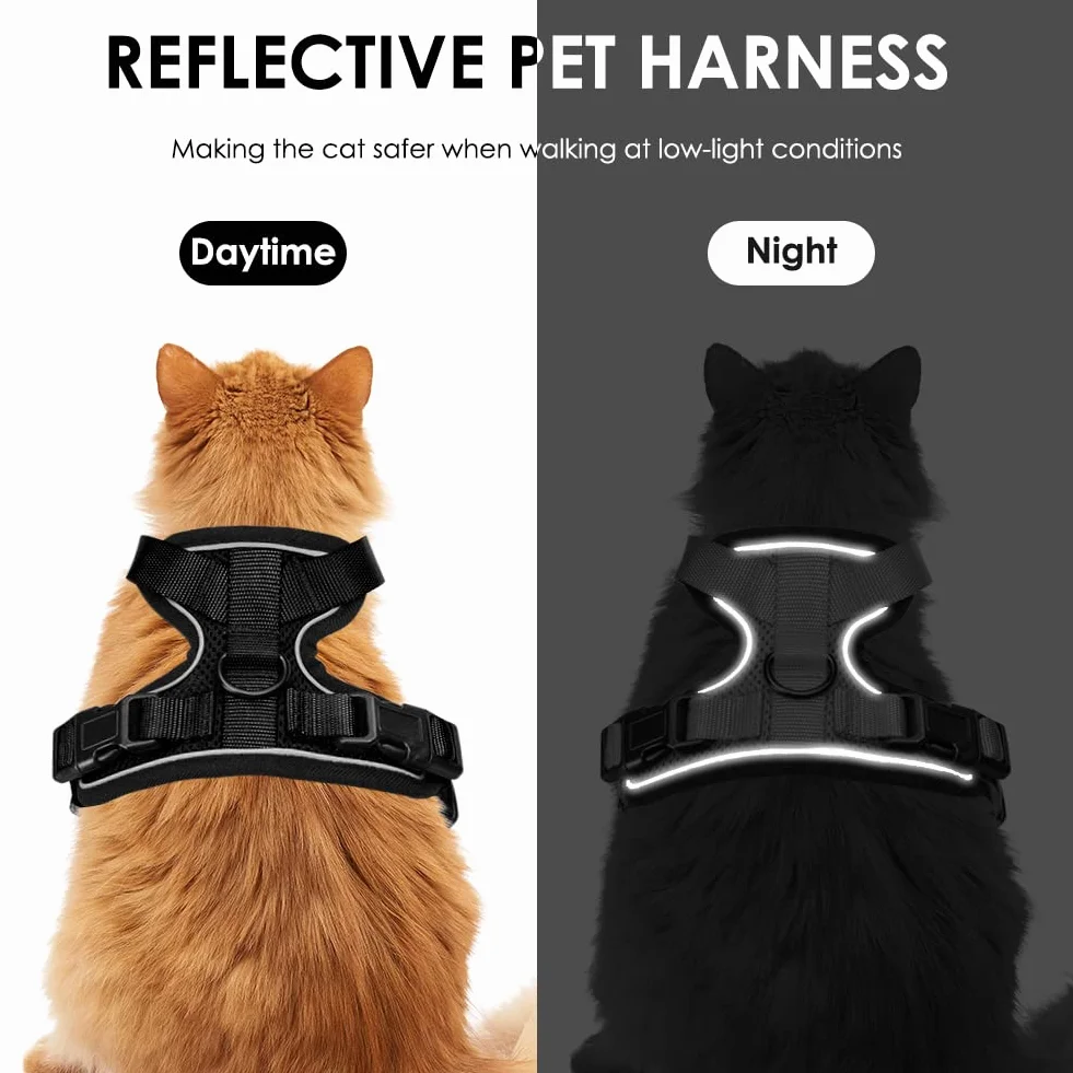 Harnais Réglable Réfléchissant Respirant pour Chien Chaton Lapin Anti-évasion XS Noir