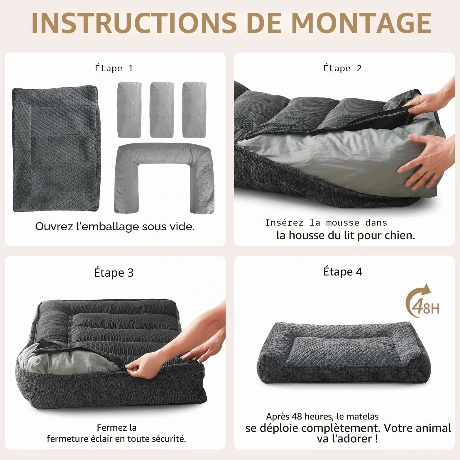 JOEJOY Panier Chien Orthopédique Grande Taille XXL, Coussin Déhoussable Lavable, Canapé Antidérapant Velours Floconné Doux