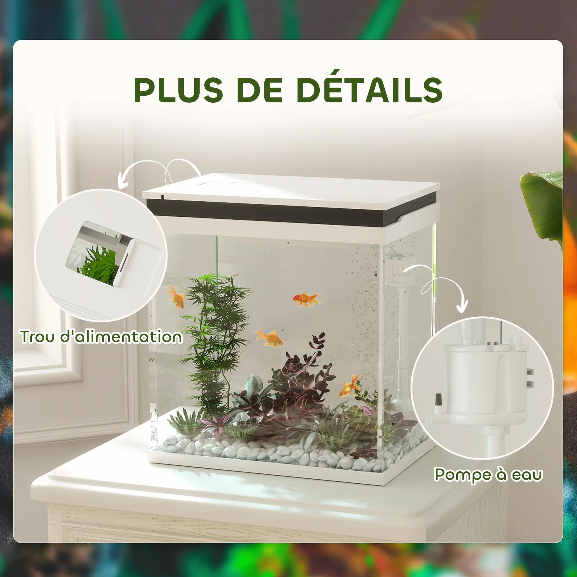 PawHut Petit Aquarium Complet 14L en Verre avec Filtration LED et Pompe à Eau