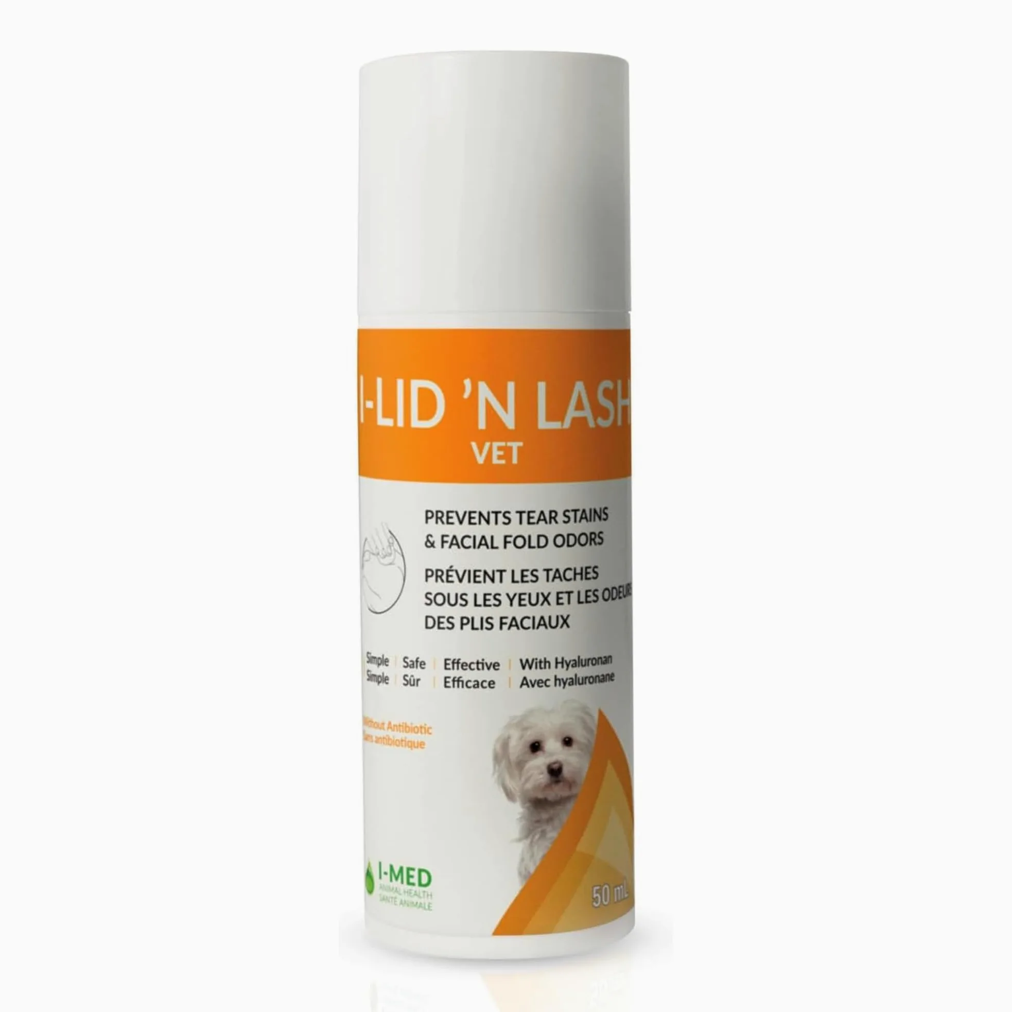 I-LID ’N LASH Vet Pump-Préventeur de Taches de Larmes pour Chiens et Chats(50 ml),Prévient les Taches de Larmes,Nettoyant Anti-Odeurs,Solution avec Acide Hyaluronique,Lavage Oculaire Sans Antibiotique