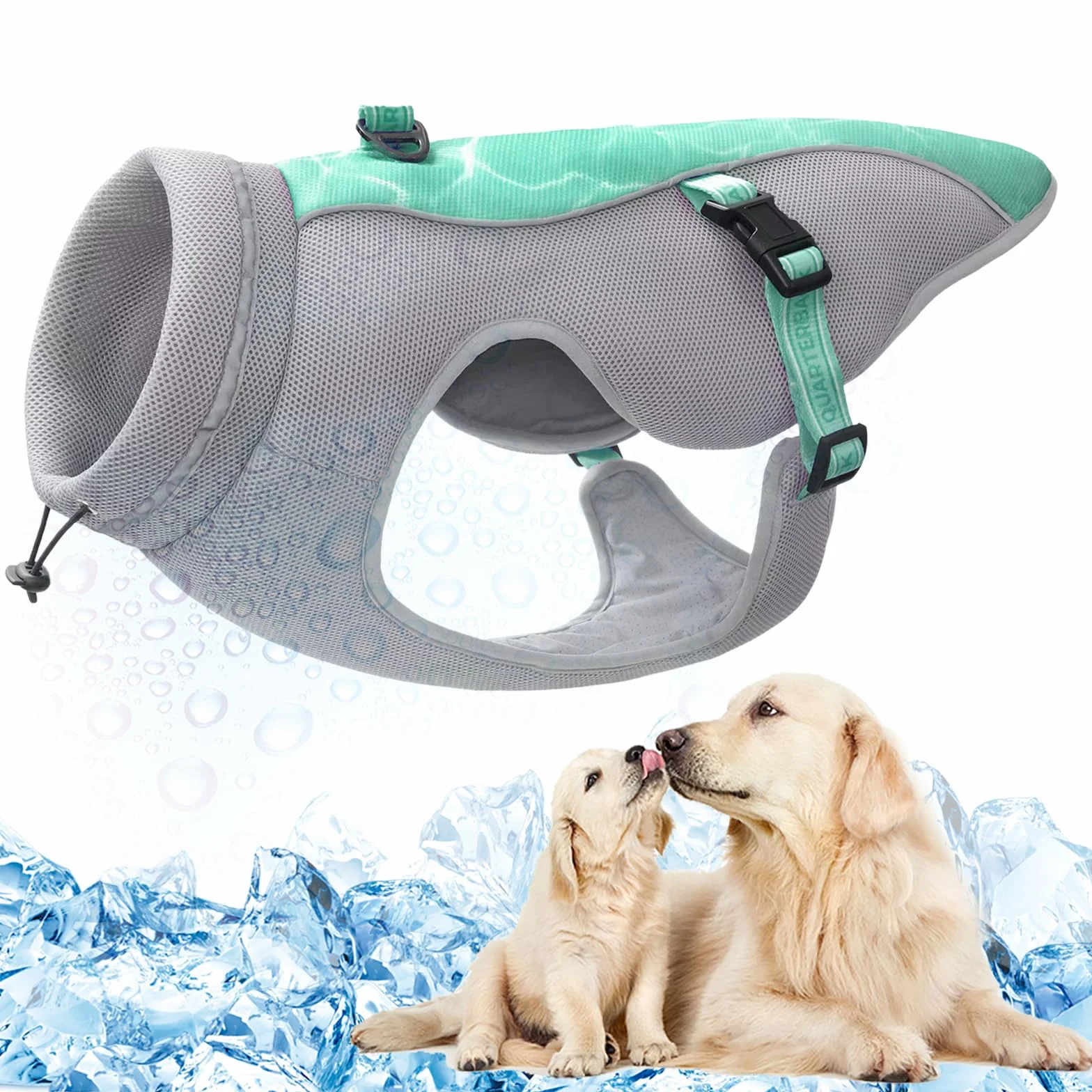 Gilet Rafraîchissant Réfléchissant pour Chien Protection Solaire Évaporation Harnais avec Sangles Réglables Vert L