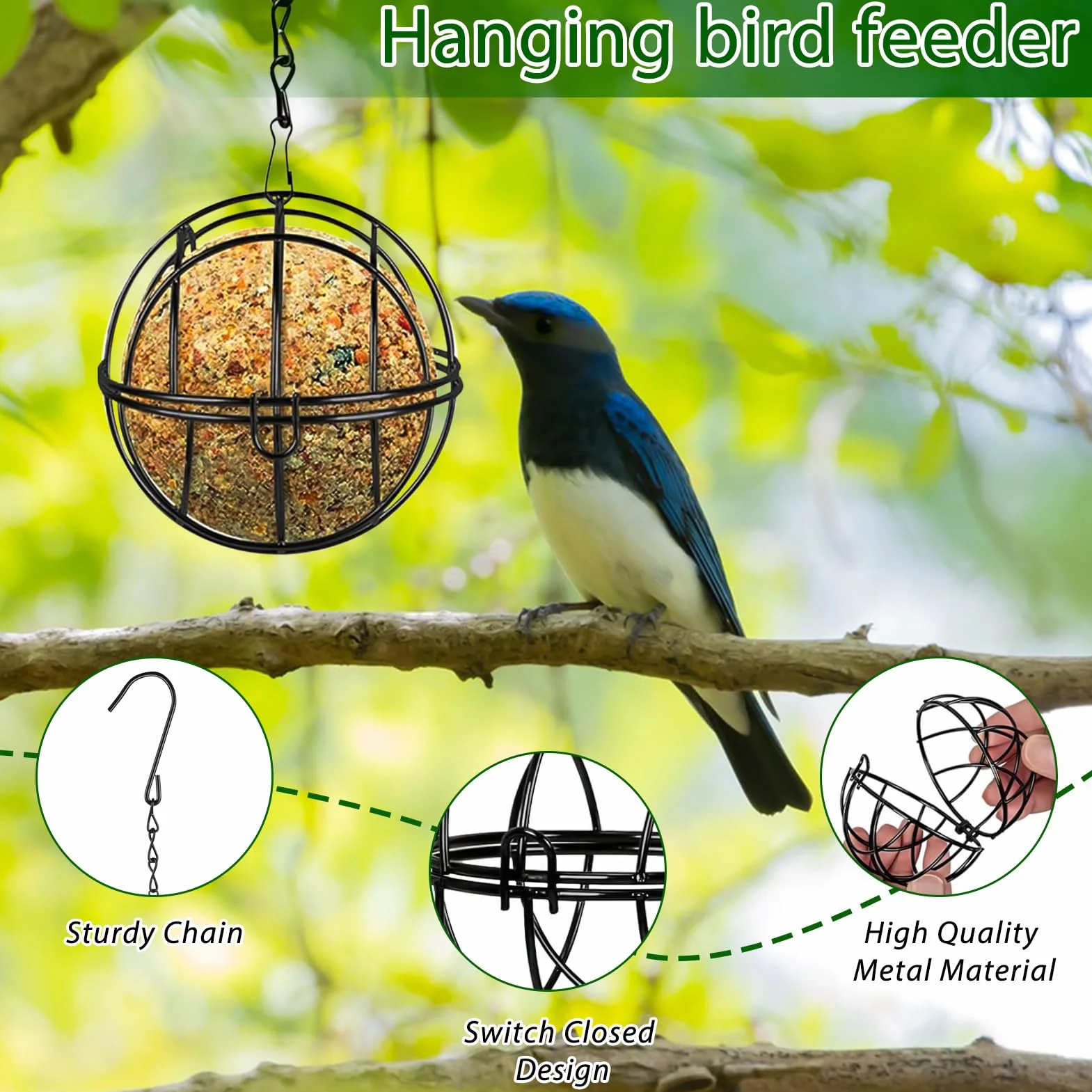 Mangeoire à Oiseaux Suspendue à Boule Métal 8 Pièces pour Oiseaux Sauvages Extérieur