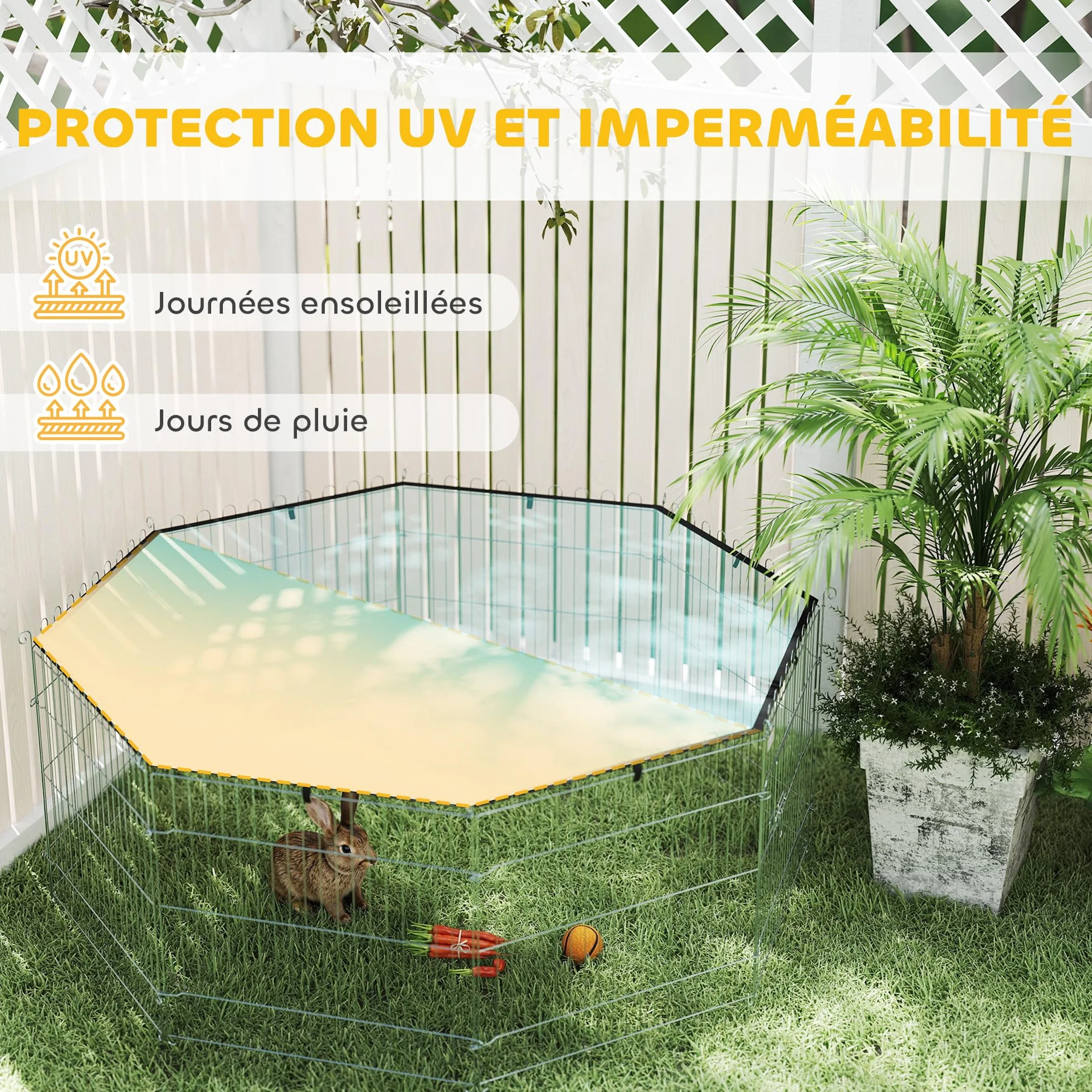 PawHut Parc pour Chien 8 Panneaux avec Toit Pliable Portable 60H cm Clôture pour Chiens Petits Taille Intérieur Extérieur Argent Vert