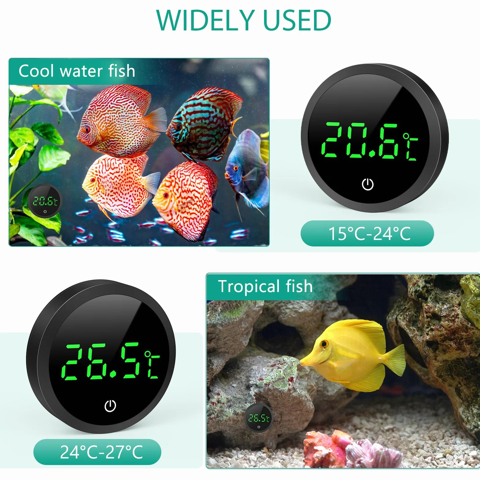 ORIA Thermomètre d'Aquarium, Thermomètre LCD Numérique d'Aquarium Haute Précision 0,1 ℃ avec Boutons Tactiles, Batterie Remplaçable pour Aquarium à Tortues et Aquarium en Verre Tropical - Noir