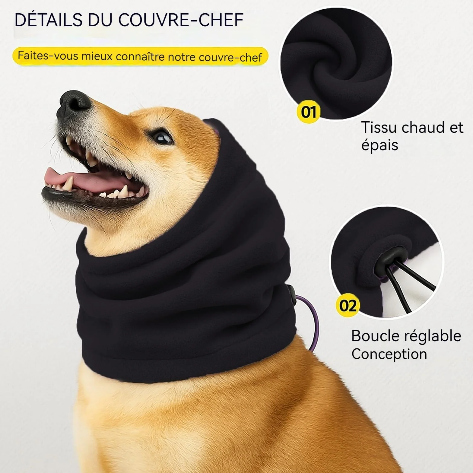 Protège-Oreilles Colenumone Dog Snood - Capuche apaisante et Cache-Cou/Oreille avec Pince réglable, pour Le soulagement de l'anxiété, Les Soins et Le Froid, (Noir,M)
