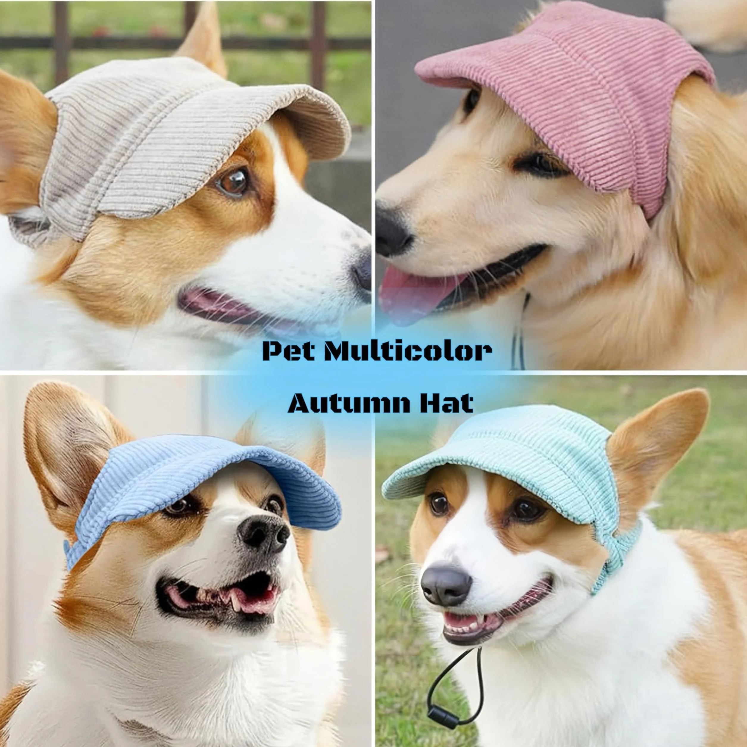 Casquette de baseball pour animaux de compagnie avec trous d'oreilles - Chapeau multicolore pour chien & chat, chapeau de soleil pour chien pour été & automne, casquette de baseball pour chien