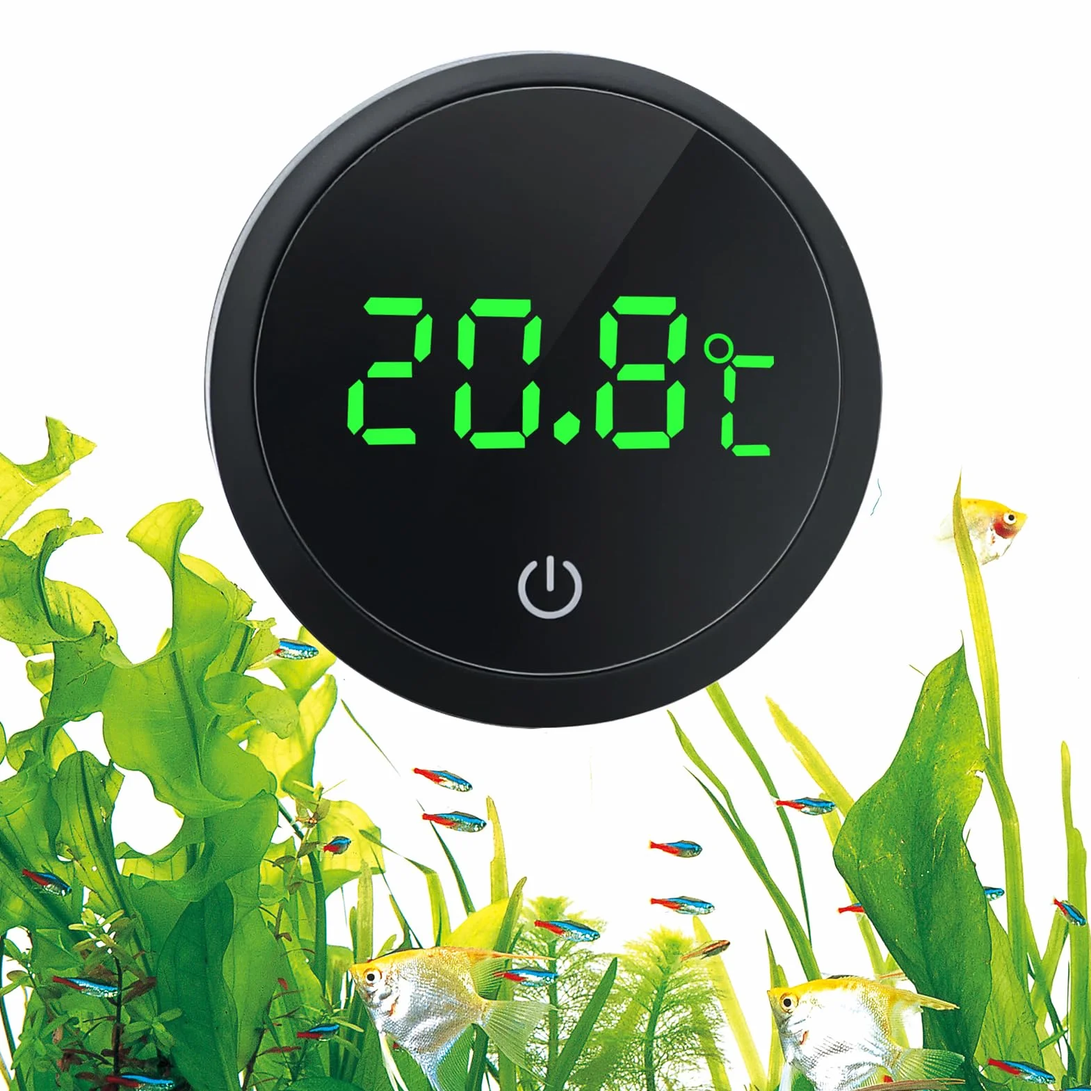 Thermomètre d'Aquarium Numérique avec Ecran Tactile, Affichage LED, sans Fil pour Eau Douce