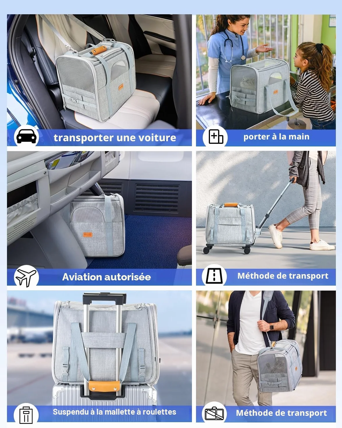 Morpilot Sac de Transport Pliable avec Roulettes pour Chat Petit Chien
