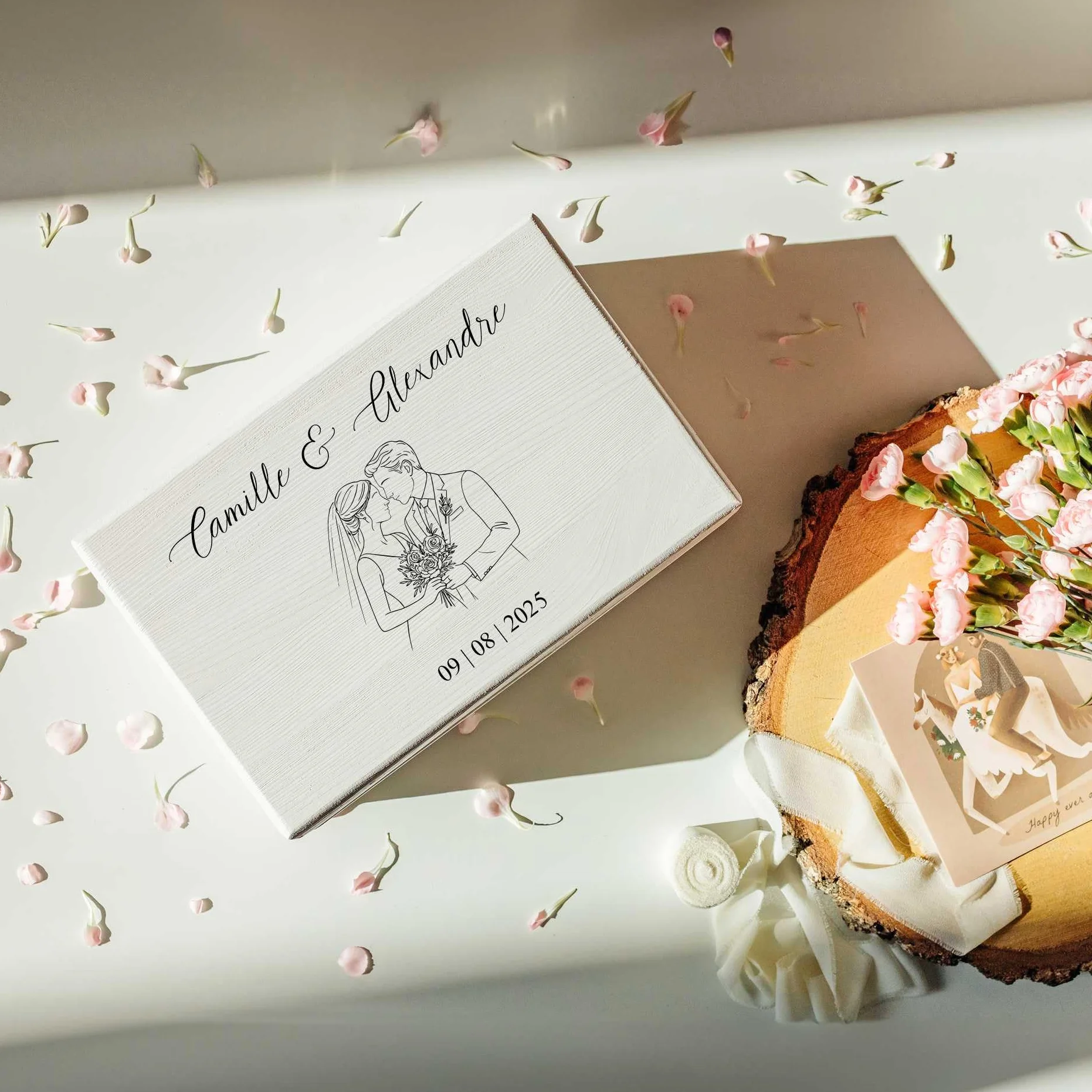 Creative Deco Boîte à Souvenirs de Mariage Personnalisé Blanc Couple Coffret Cadeaux Personnalisable Jeunes Mariés Boîte en Bois