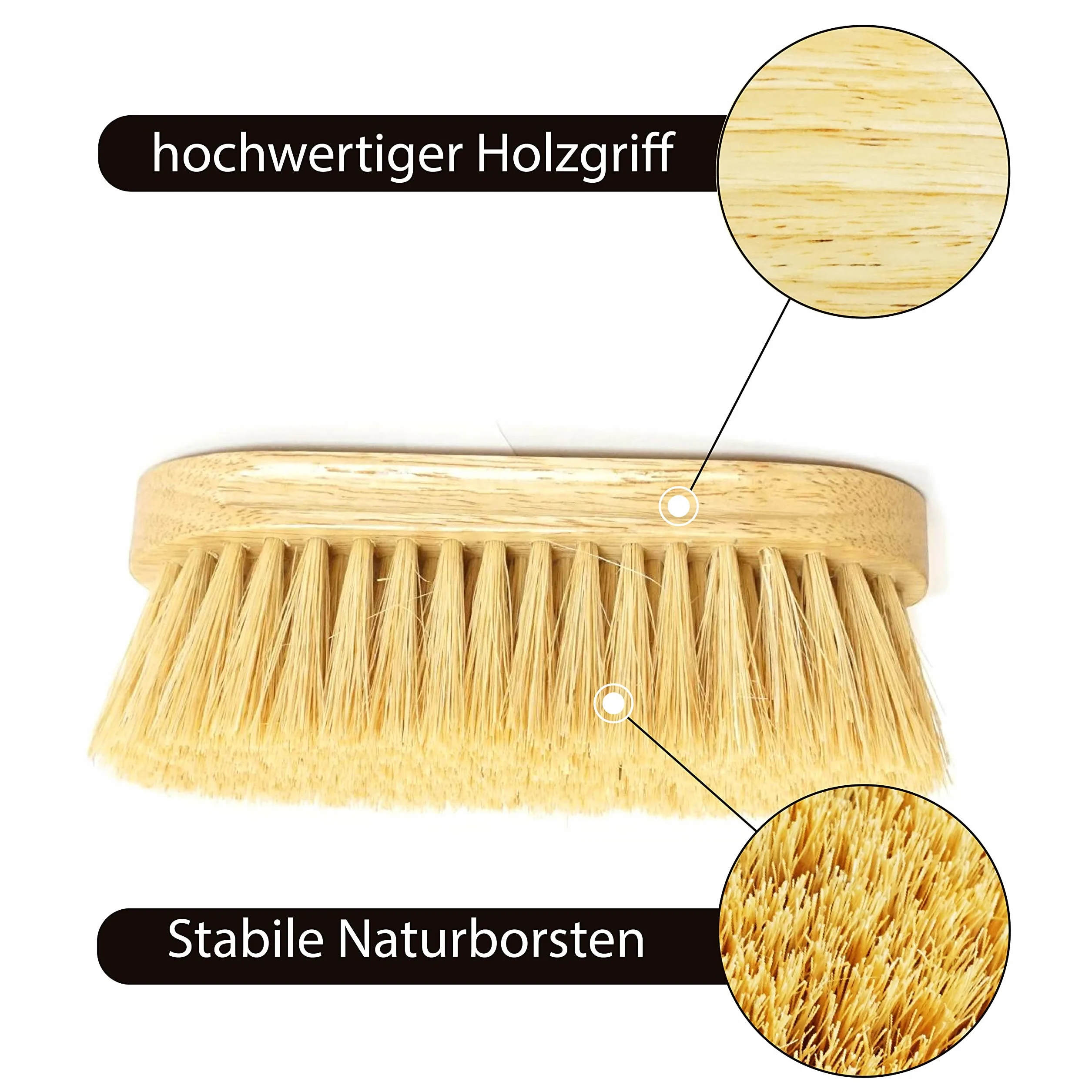 Brosse à racines pour cheval avec dos en bois et poils longs, stable et robuste