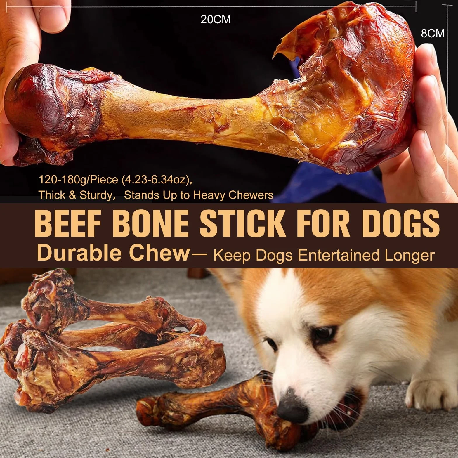 Bœuf Os à Mâcher pour Chien Riche en Protéines Et Calcium, Côte de Bison naturels et sains pour Chiens, Friandises Mastication pour Petits, Moyens et Gros Chiens (S, Poisson)