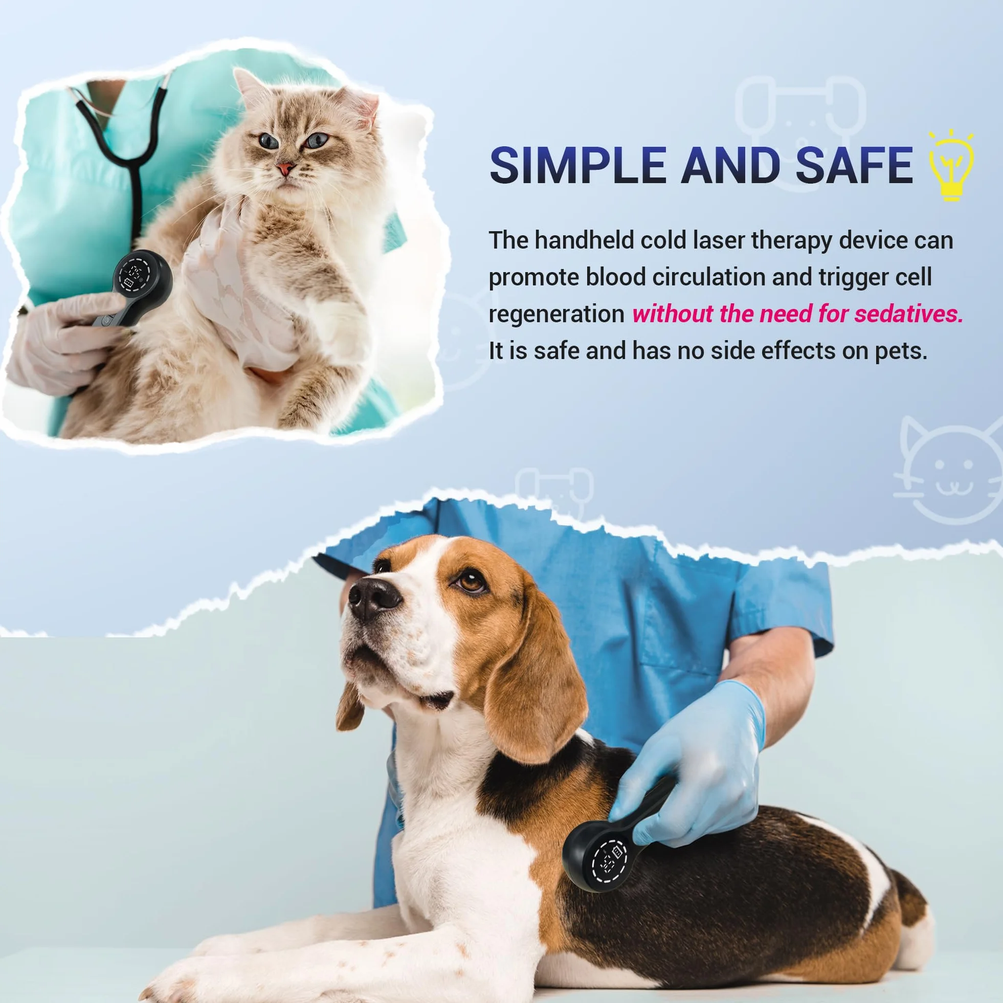 Mibest Appareil de thérapie laser à froid pour vétérinaire – Thérapie par lumière rouge pour chiens et chats – Thérapie par lumière infrarouge cible les articulations et les muscles – Soulagement de