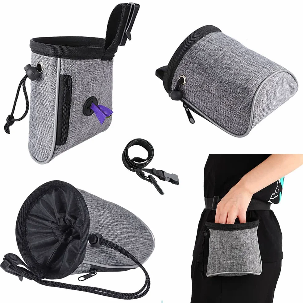 Sac d'entraînement pour Chiens avec Distributeur de Sacs à Crotte et Ceinture Ajustable Gris