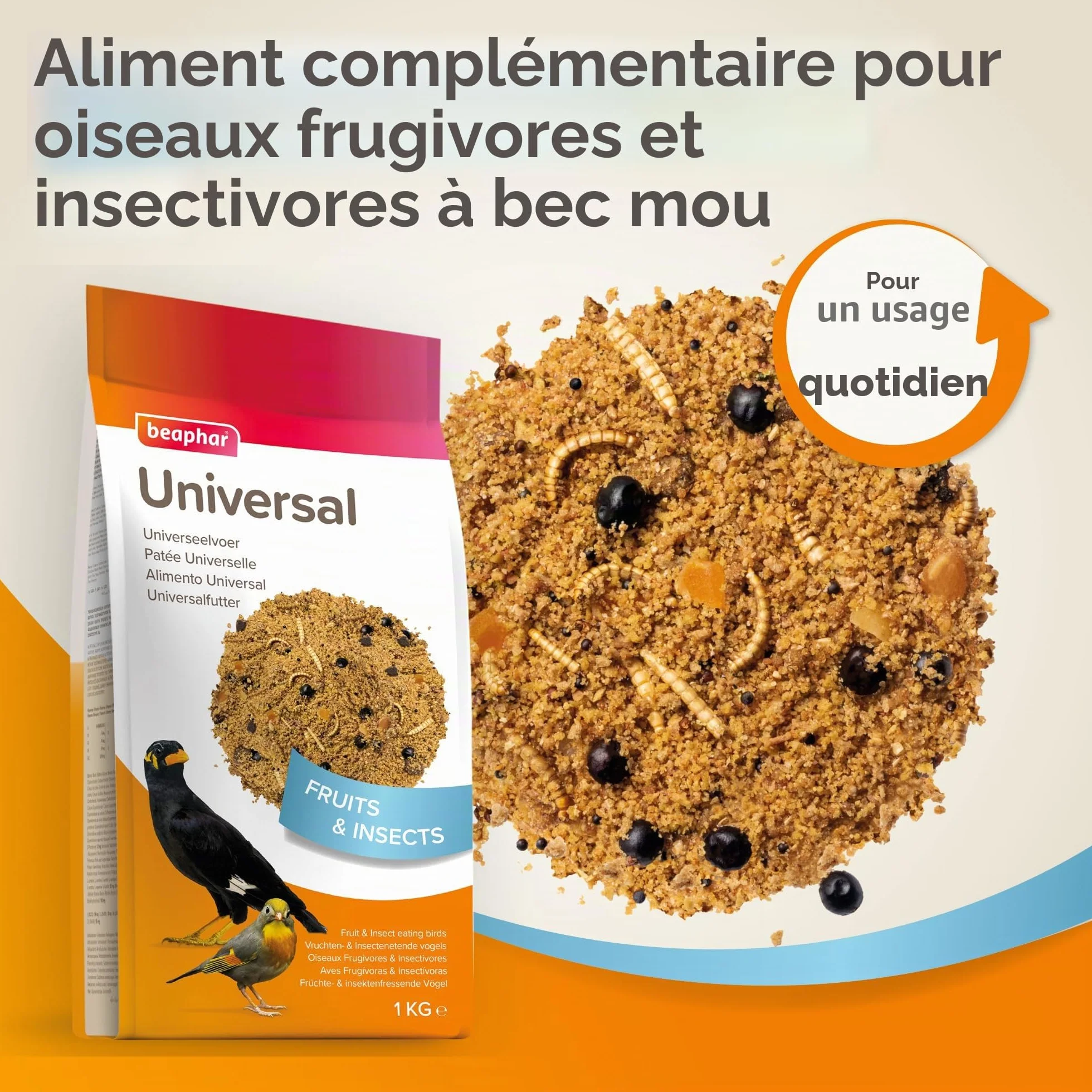 BEAPHAR Pâtée Universelle pour Oiseaux Insectivores & Frugivores 1kg