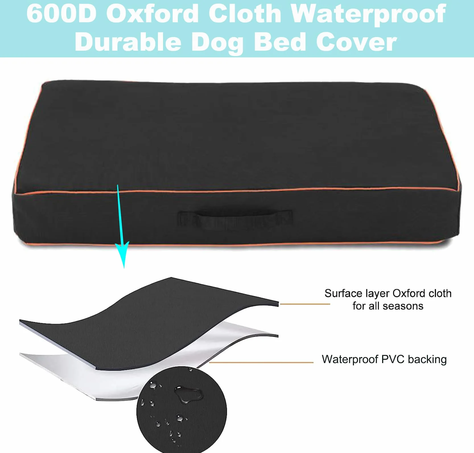 Leberna Housse de protection universelle imperméable lavable Oxford pour lit de chien noir L 111,8 x 81,3 x 10,2 cm