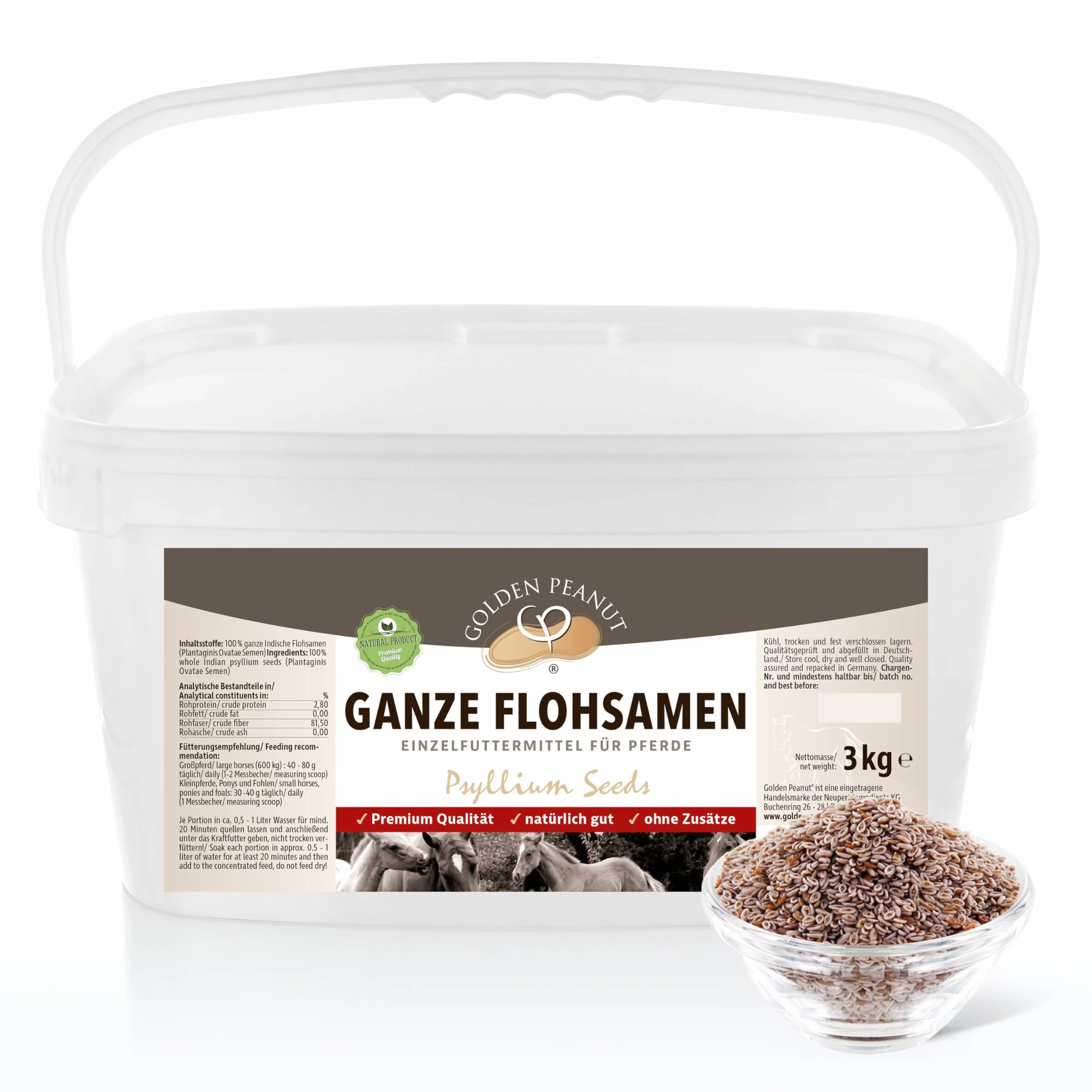 GOLDEN PEANUT Graines de psyllium indiennes 99% 3 kg pour chevaux et poneys