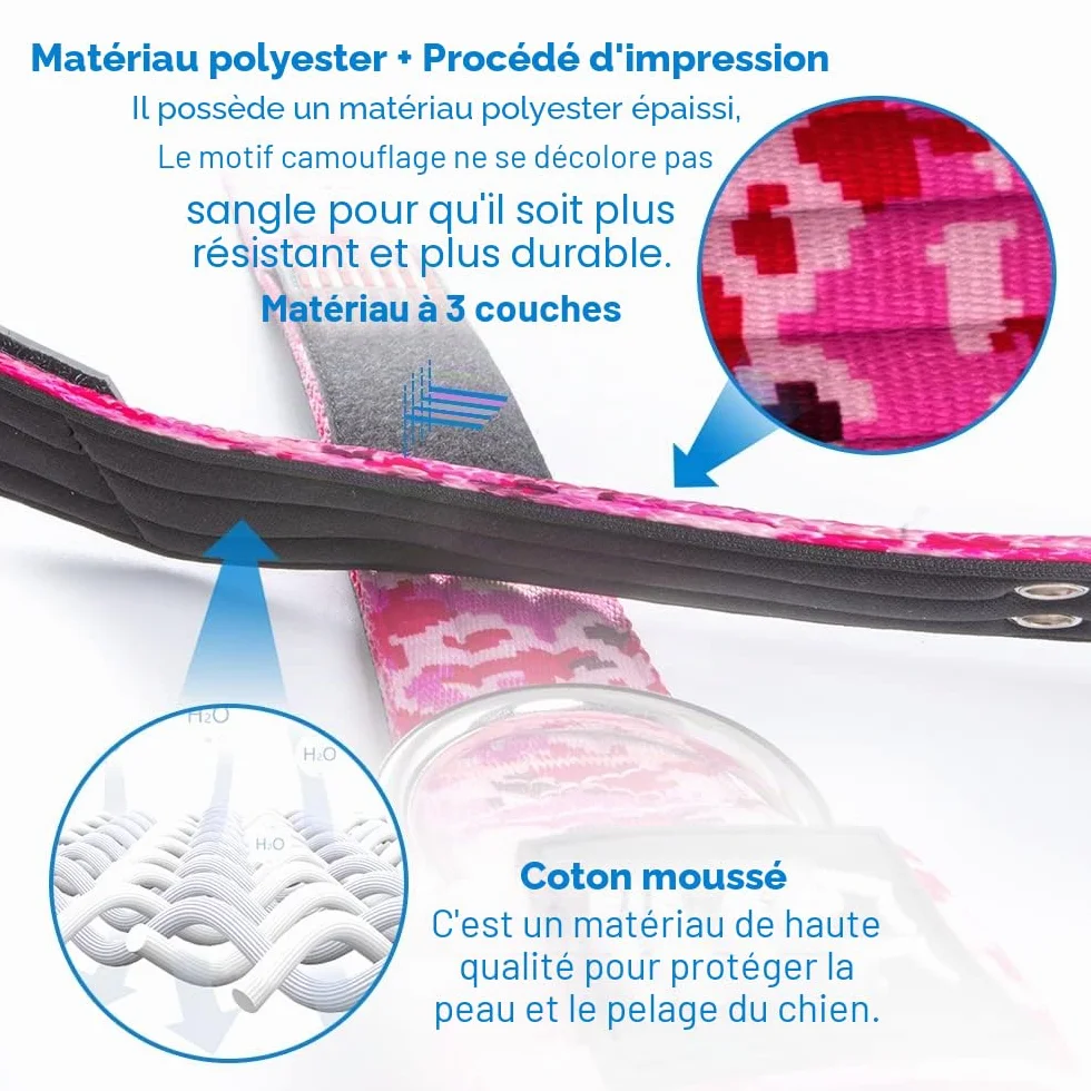 TSPRO Collier Tactique pour Chien Boucle Métal Réglable Largeur 3,8 cm Camo Rose M