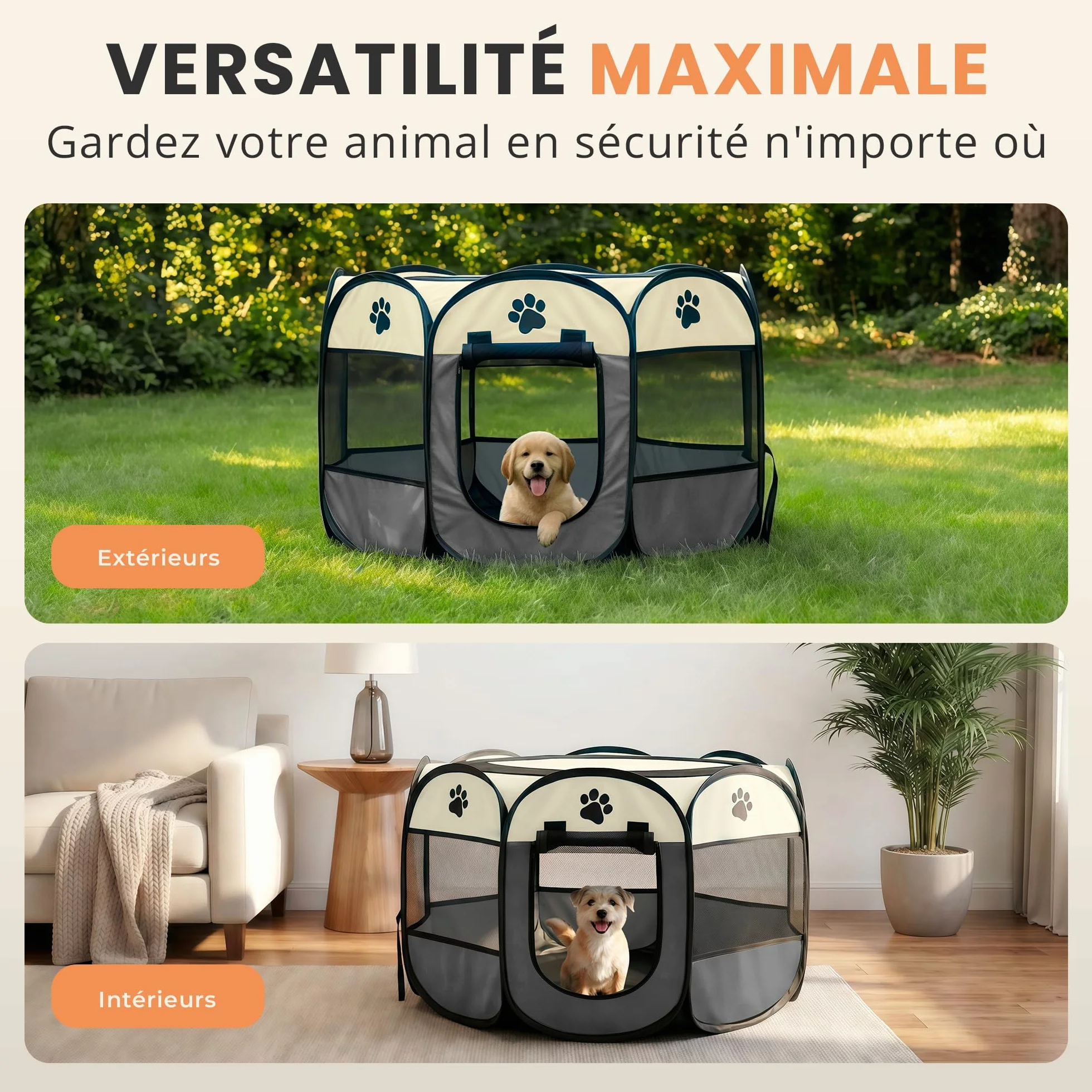 Parc pour Chiens Pliable JUPPLIES – Enclos Portable en Tissu Oxford Imperméable pour Grands Animaux 86x86x58cm