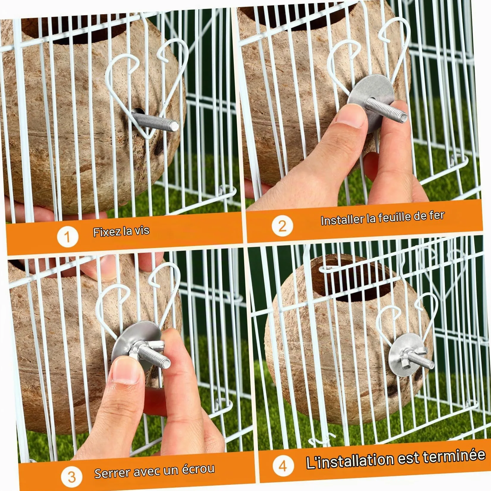 Balacoo Nid d'Oiseau en Noix de Naturelle, Cabane Suspendue pour Hamster, Perruche, Canari et Petite Souris, Abri de Repos et Jouet de Cage Écologique, Cachette pour Reproduction (15 cm)