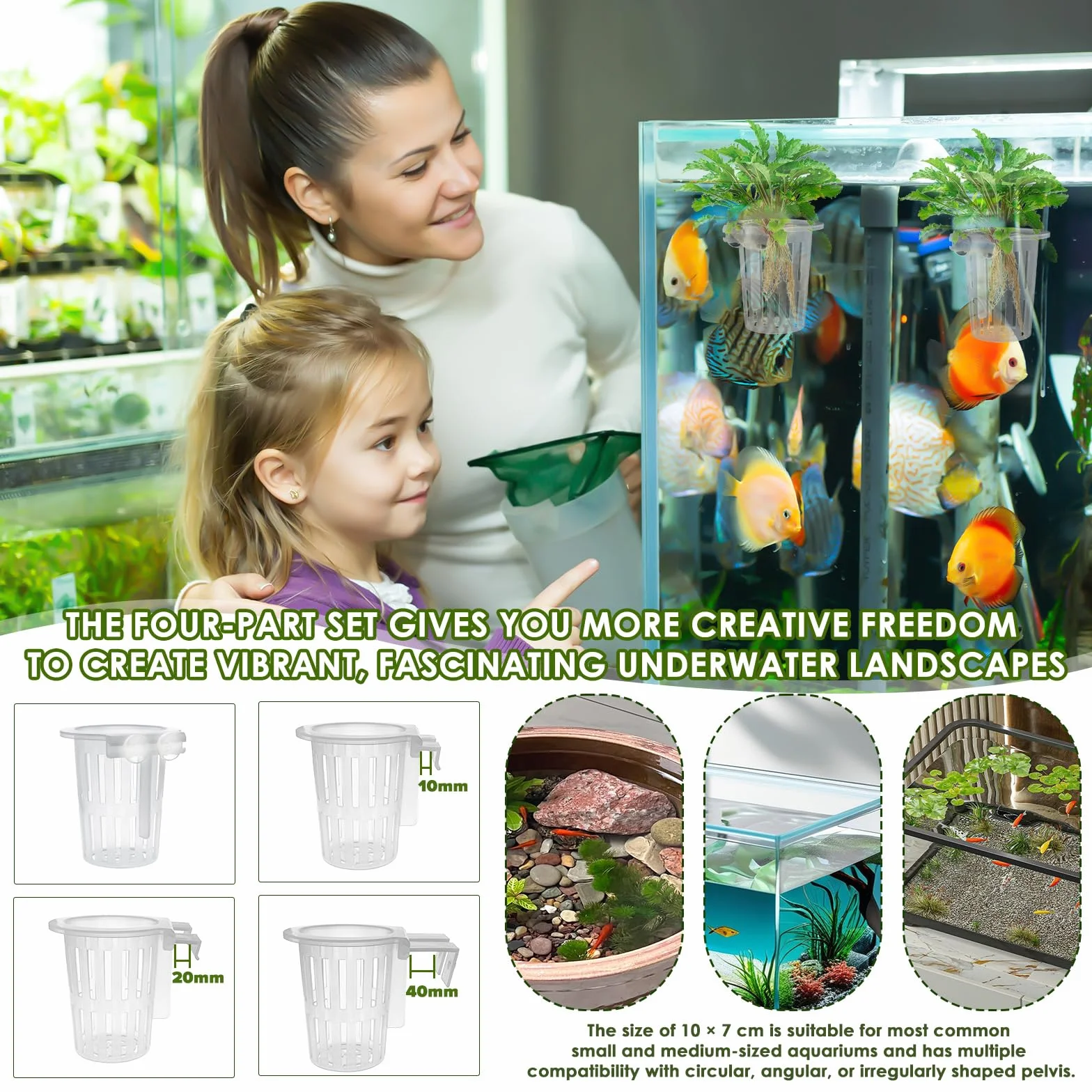 Support de plantes d'aquarium avec ventouses, culture aquaponique et accessoires