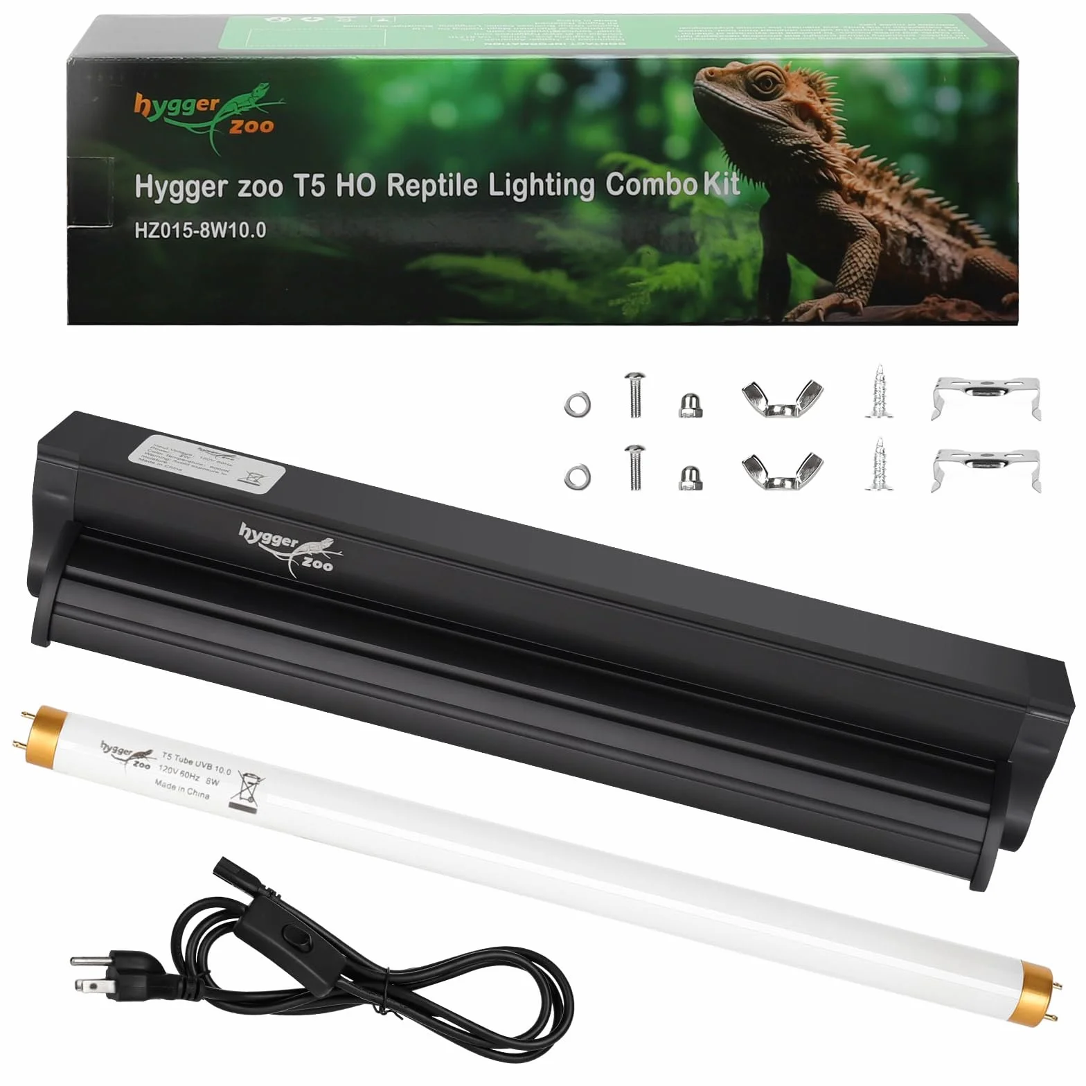 Kit d'éclairage T5 UVB pour reptiles, ampoule HO UVB 10.0, capot terrarium 8 W, 30,5 cm