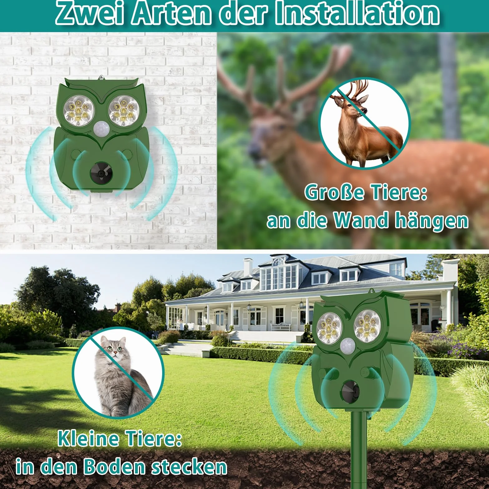 Répulsif Chat Ultrason 2 Pièces Anti Chat avec Détecteur de Mouvement pour Animaux Oiseaux Chiens Vergers Jardins