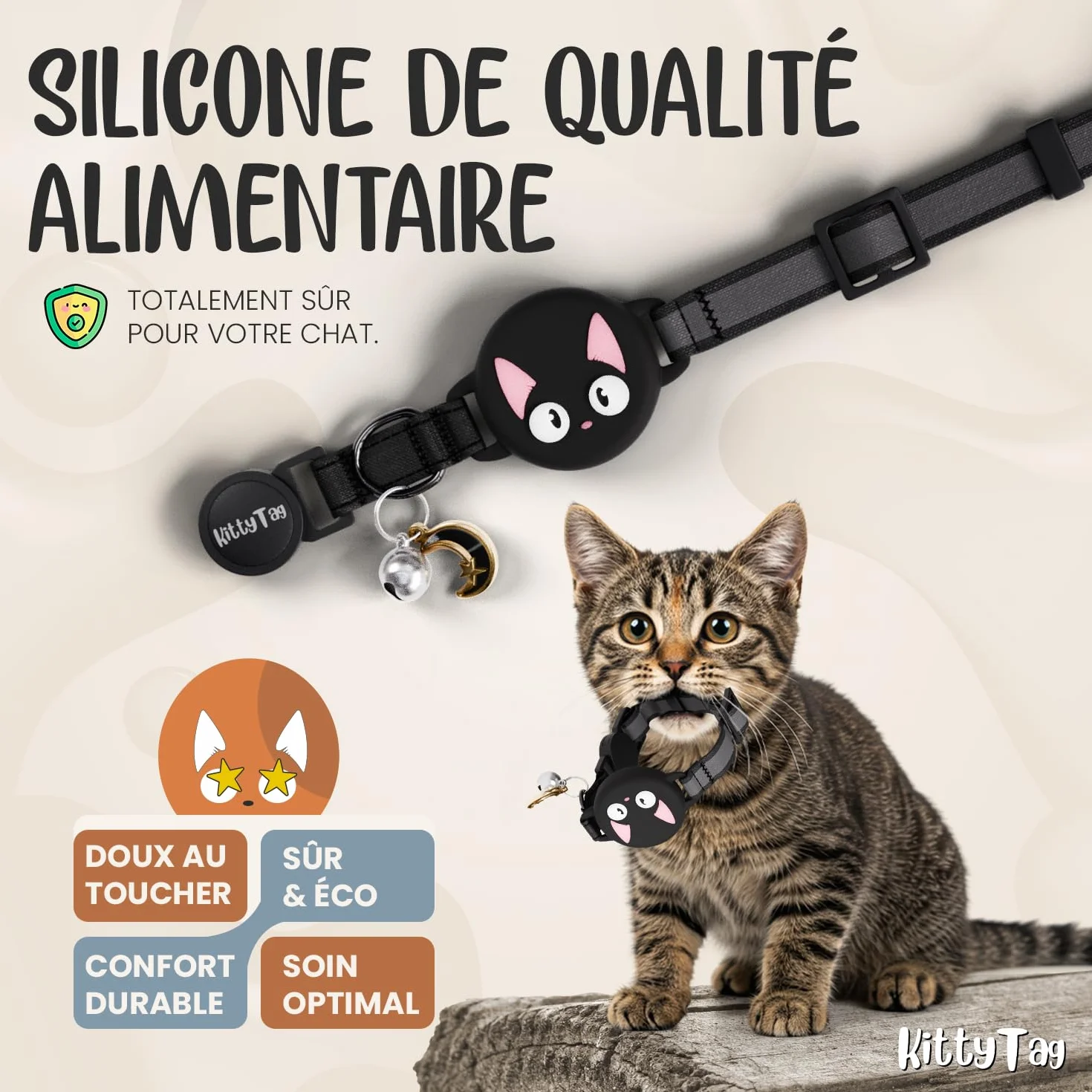 Collier Chat GPS Réfléchissant Lumineux Anti-étranglement Réglable Compatible Airtag Apple