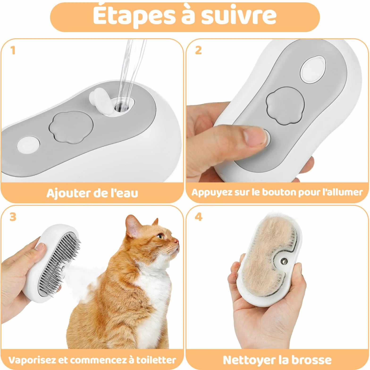 Brosse Vapeur Chat Rechargeable Nepfaivy - Nettoyeur Vapeur pour Animaux Élimine Les Poils
