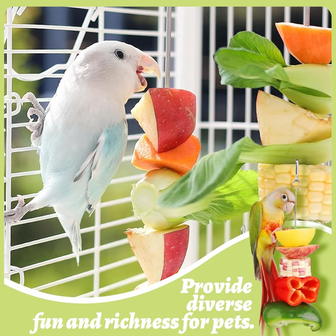 Mangeoire Perroquet en Acier Inoxydable, Jouet Perruche Porte-Fruits 22cm 17cm pour Cage Oiseau