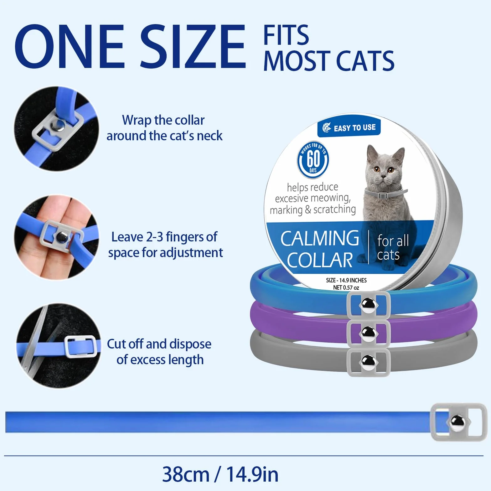 Collier Apaisant pour Chats 3 Pcs, Réglable Imperméable, Anti-Anxiété Naturel, 38cm (Violet)