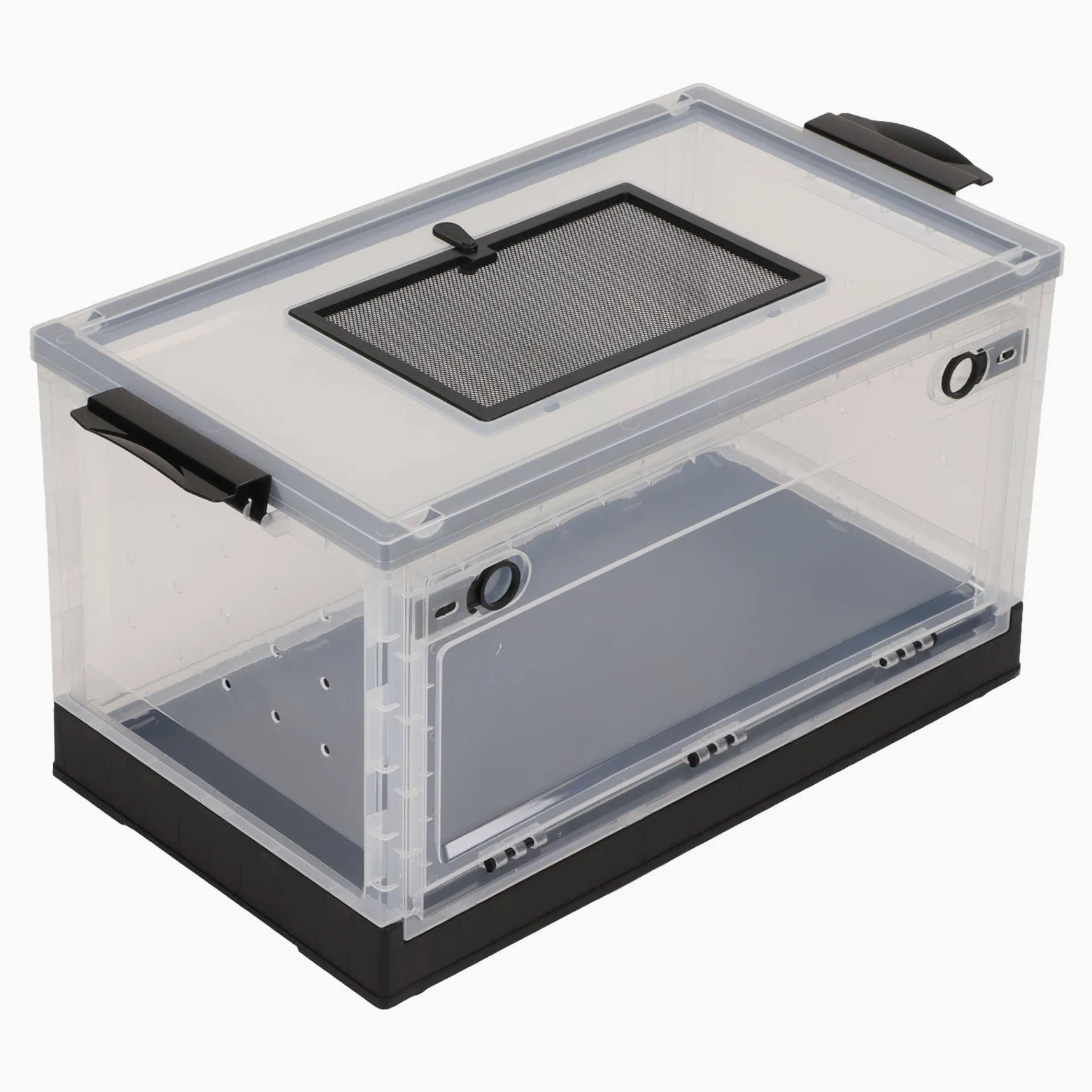 Réservoir Transparent pour Hamster, Cage Transparente Respirante de Grande Capacité, Enclos Amovible pour Reptiles avec Alimentation Supérieure et Ventilation par écran pour Hamster Doré(Noir)