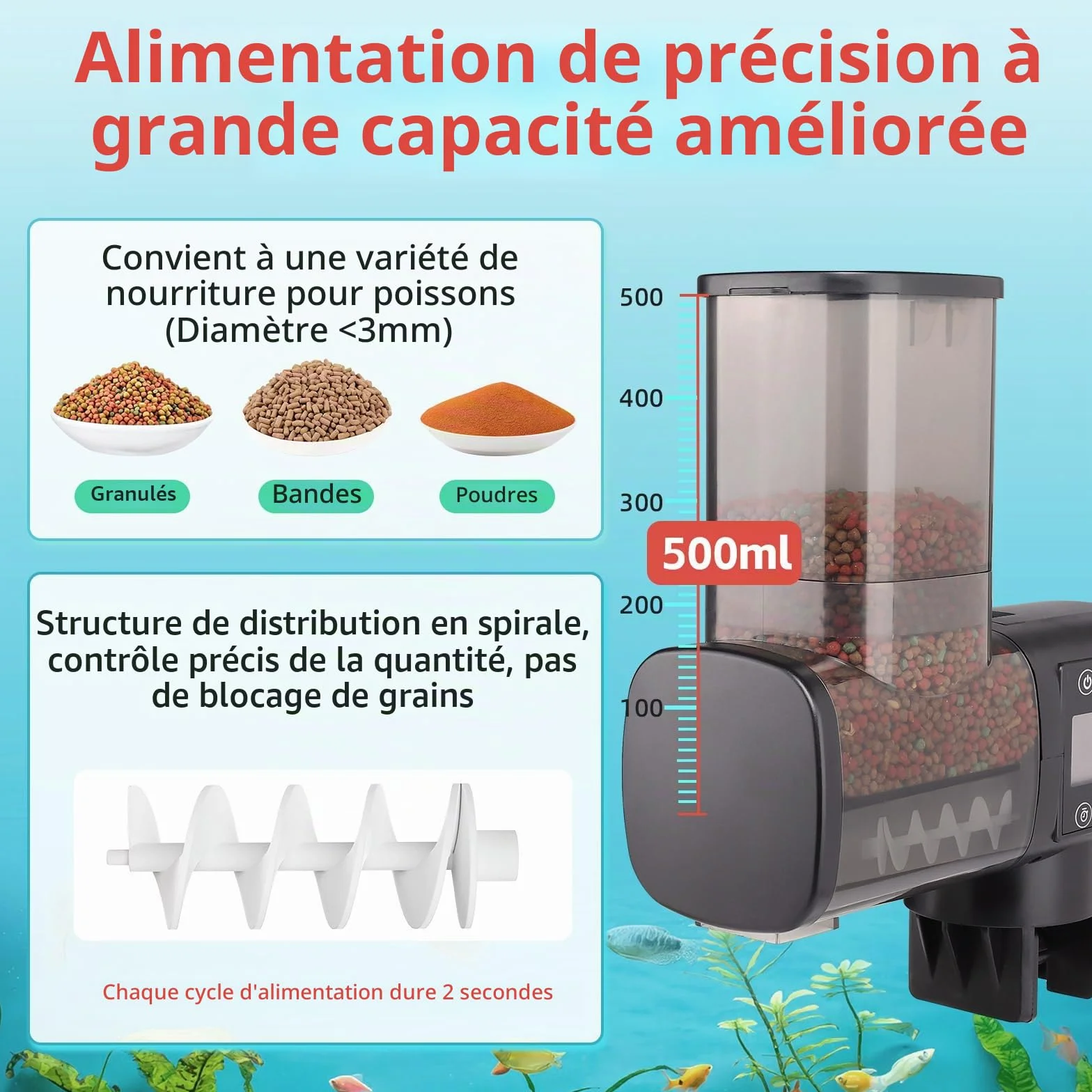 Distributeur Automatique Poisson hygger 500ml Mangeoire Aquarium LCD Koi Fish Feeder