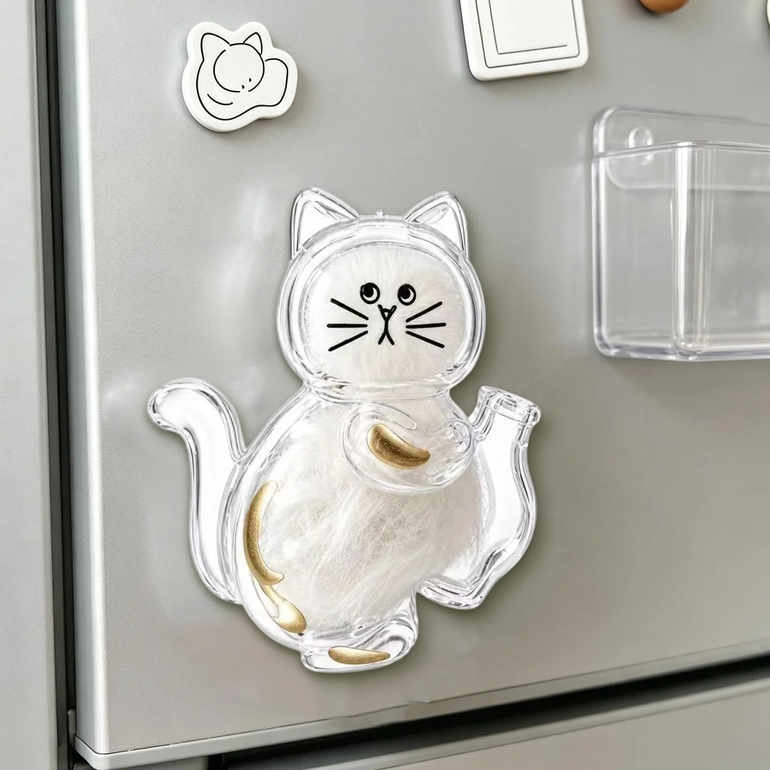 Boîte de Rangement Moustaches Chat, Décoration Transparente pour Poils de Chat, Porte-Poils Réfrigérateur