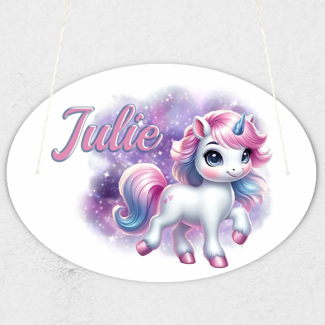 Plaque de Porte Enfant Personnalisée Licorne – Prénom Personnalisable – Décoration Chambre Fille – Plaque Bois avec Cordon