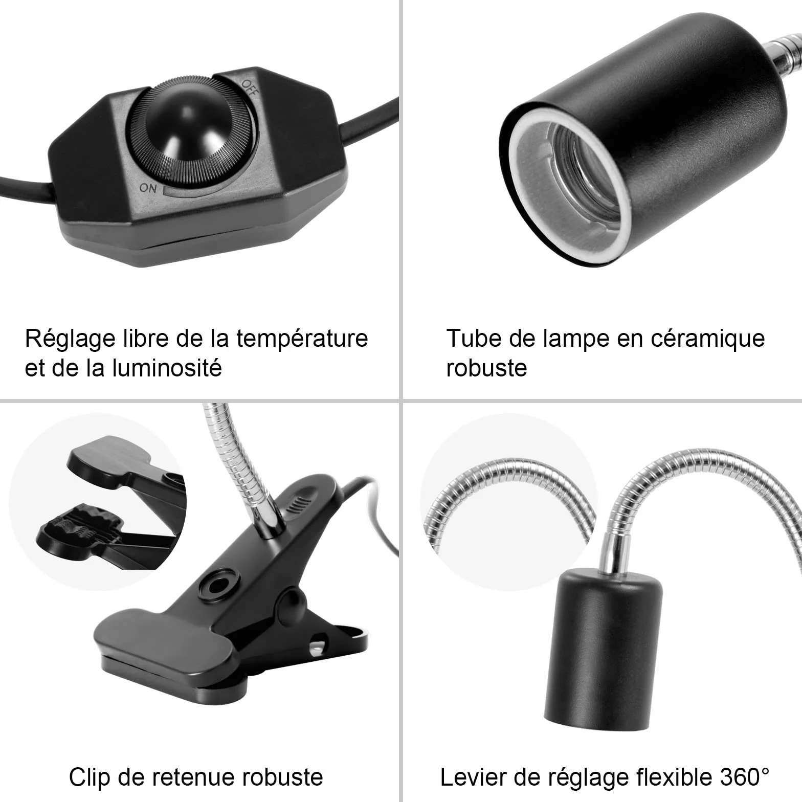 Kit Lampe Chauffante Reptiles avec 2 Ampoules UVA UVB 25W 50W Lampe Tortue Terrestre Base Longue 360 Rotation