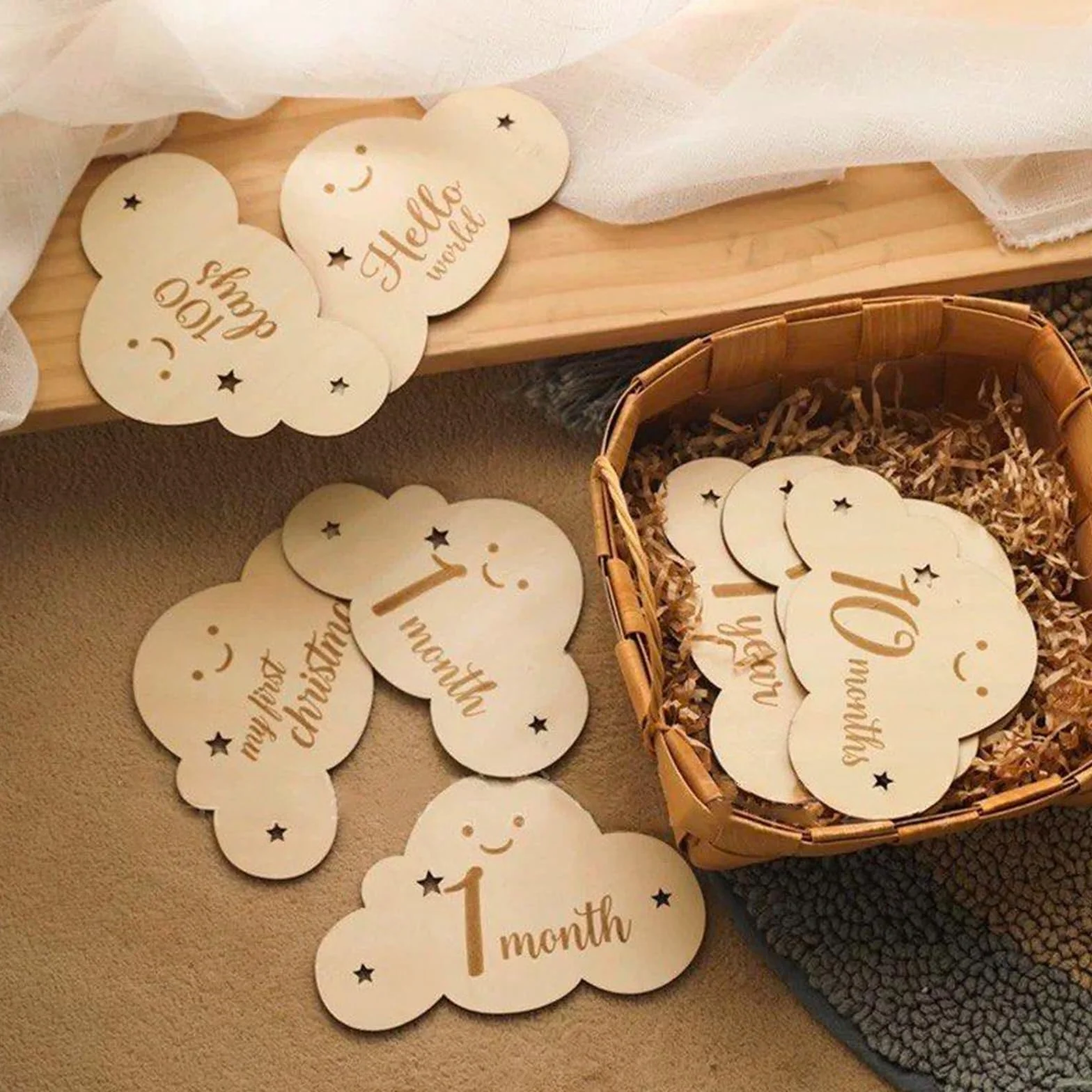 Milestone Cards Bébé en Bois Personnalisée Cartes d'Étapes 8 Pièces Cadeau Naissance