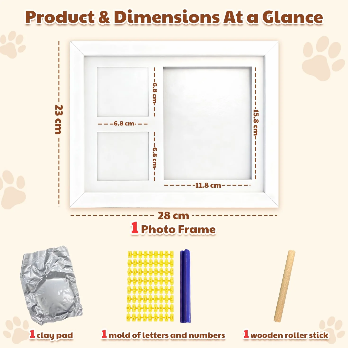Kit Empreinte Chien Chat, Cadre Souvenir avec Empreinte en Argile, Kit d'Empreinte Bébé Main et Pied, Blanc