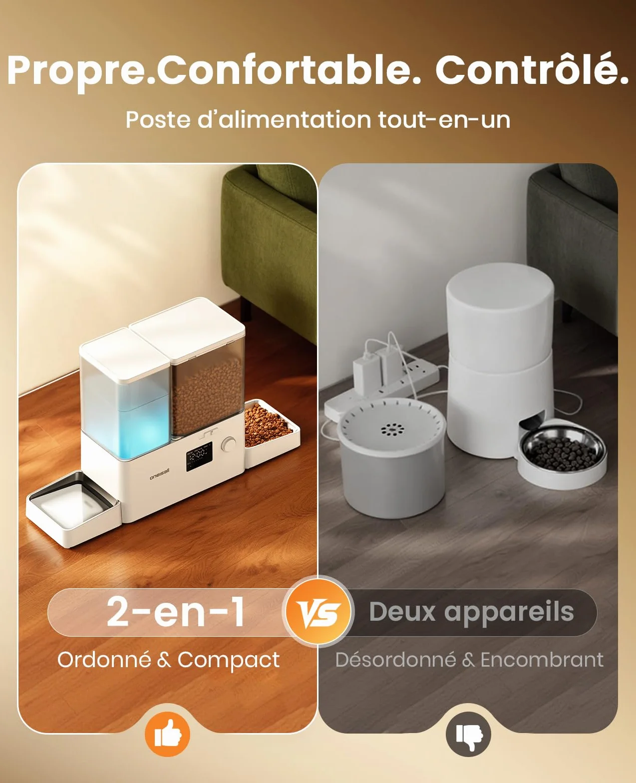 Oneisall Distributeur d'eau et d'alimentation Automatique pour Chat, 36 Tasses/8,5 L, 2 en 1, Grande Capacité
