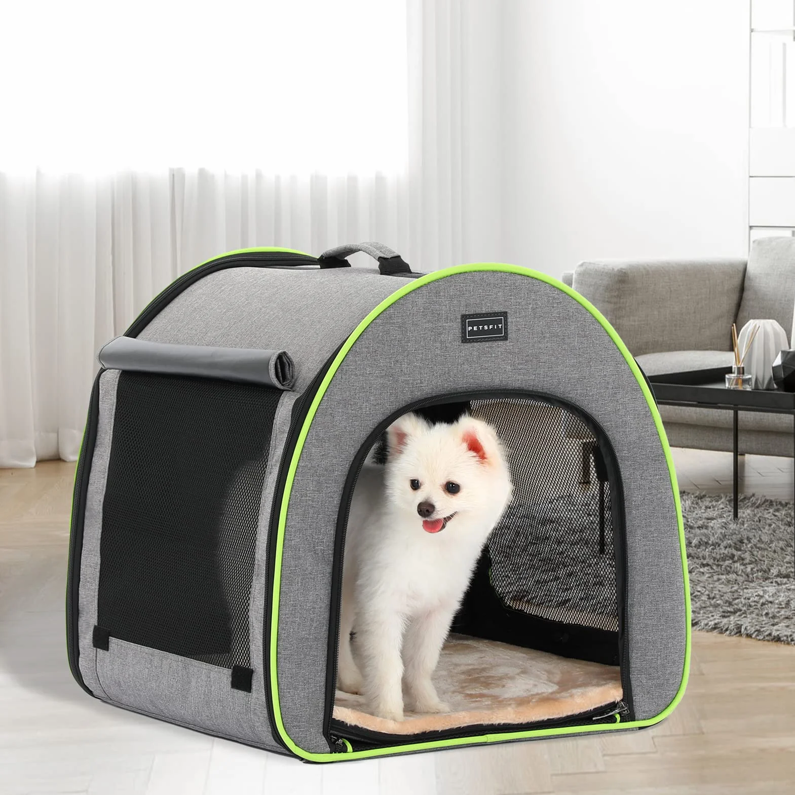 Petsfit Cage de Transport pour Animaux, Caisse de Transport pour Chien Pliable Cage Transport Chien Sac pour Chien avec Coussin en Peluche