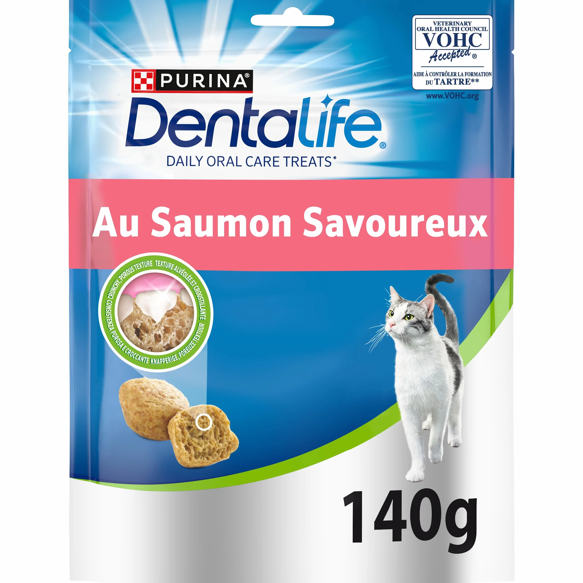 DENTALIFE Friandises pour Chat Adulte Aide à Nettoyer Les Dents Au Saumon Sachet 140g