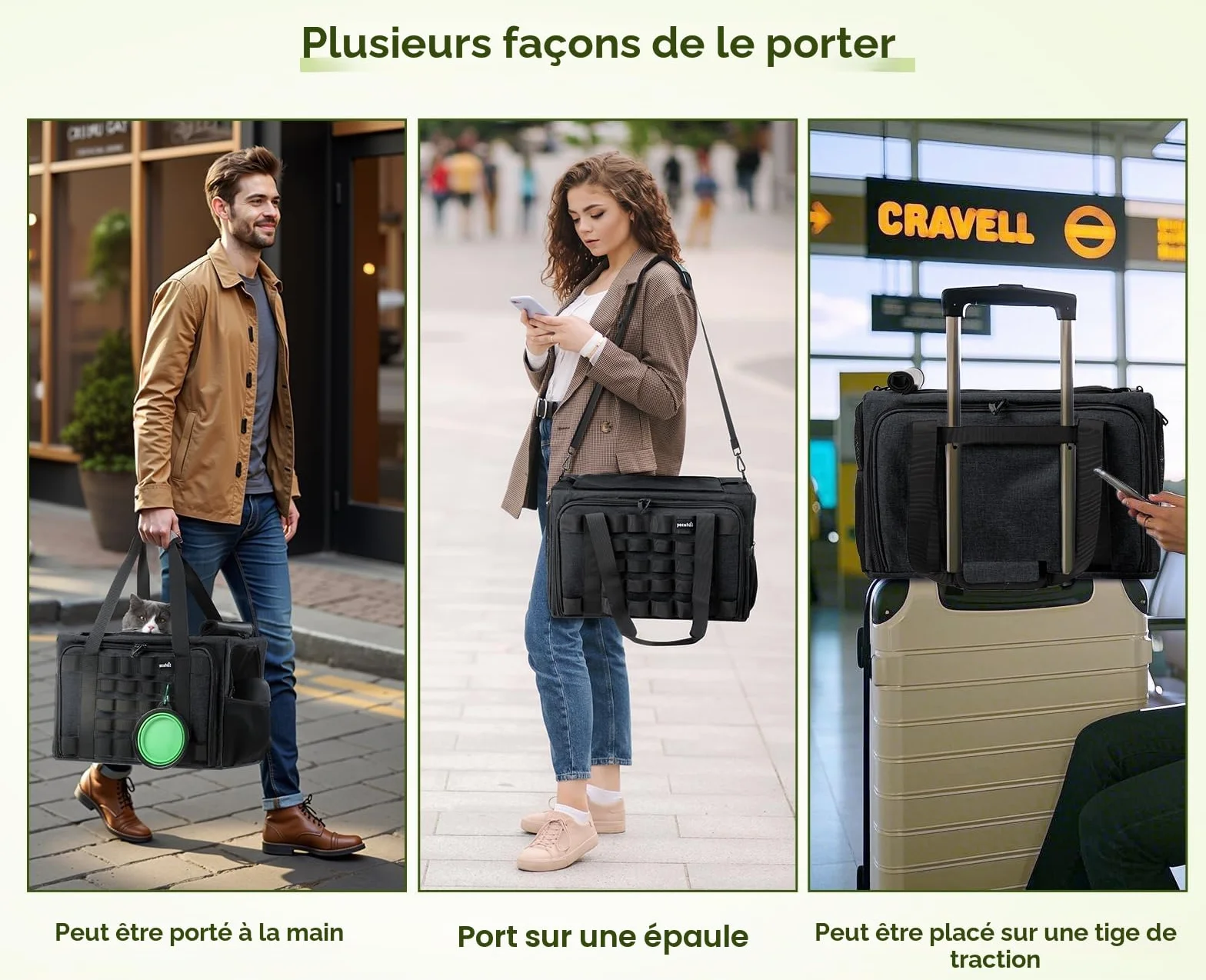 Pecute Sac de Transport Chat Extensible Pliable Voyage Avion Train Noir