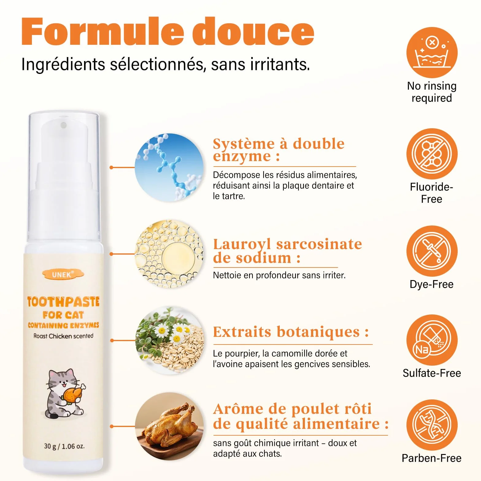 Kit de soins dentaires pour chat UNEK Dentifrice enzymatique 30 g goût poulet rôti brosse à dents brosse à doigts